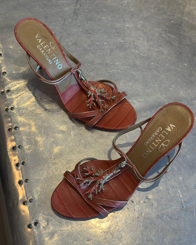 CORAL EMBELLISHED STRAPPY HEELS