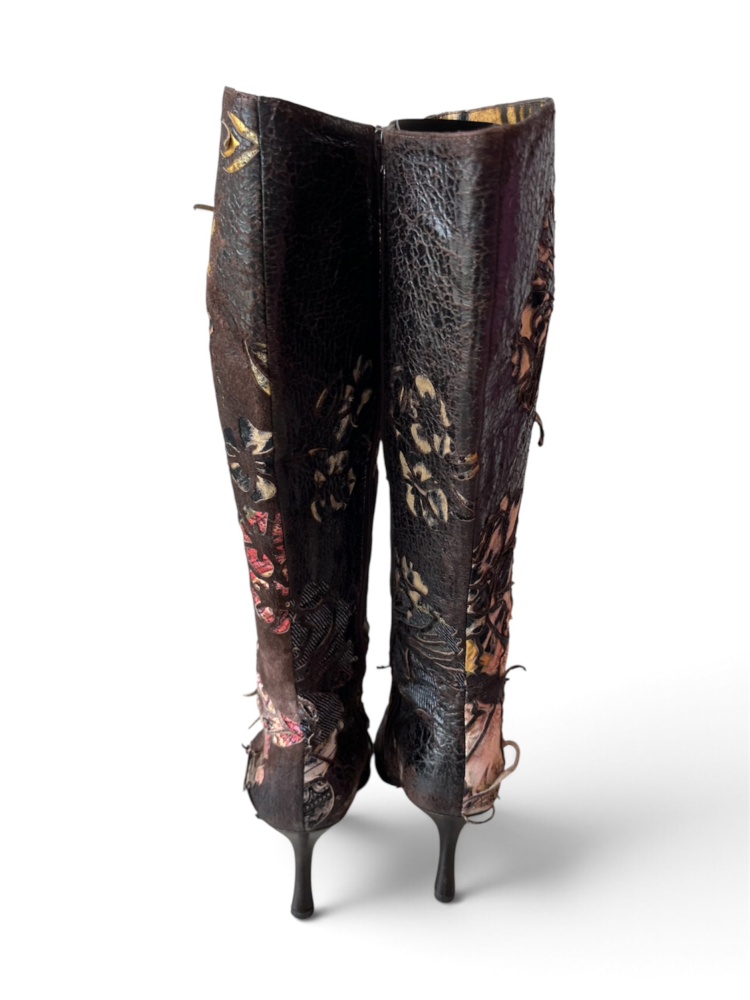 2003 FLORAL BURNOUT LEATHER & SUEDE CALF BOOTS