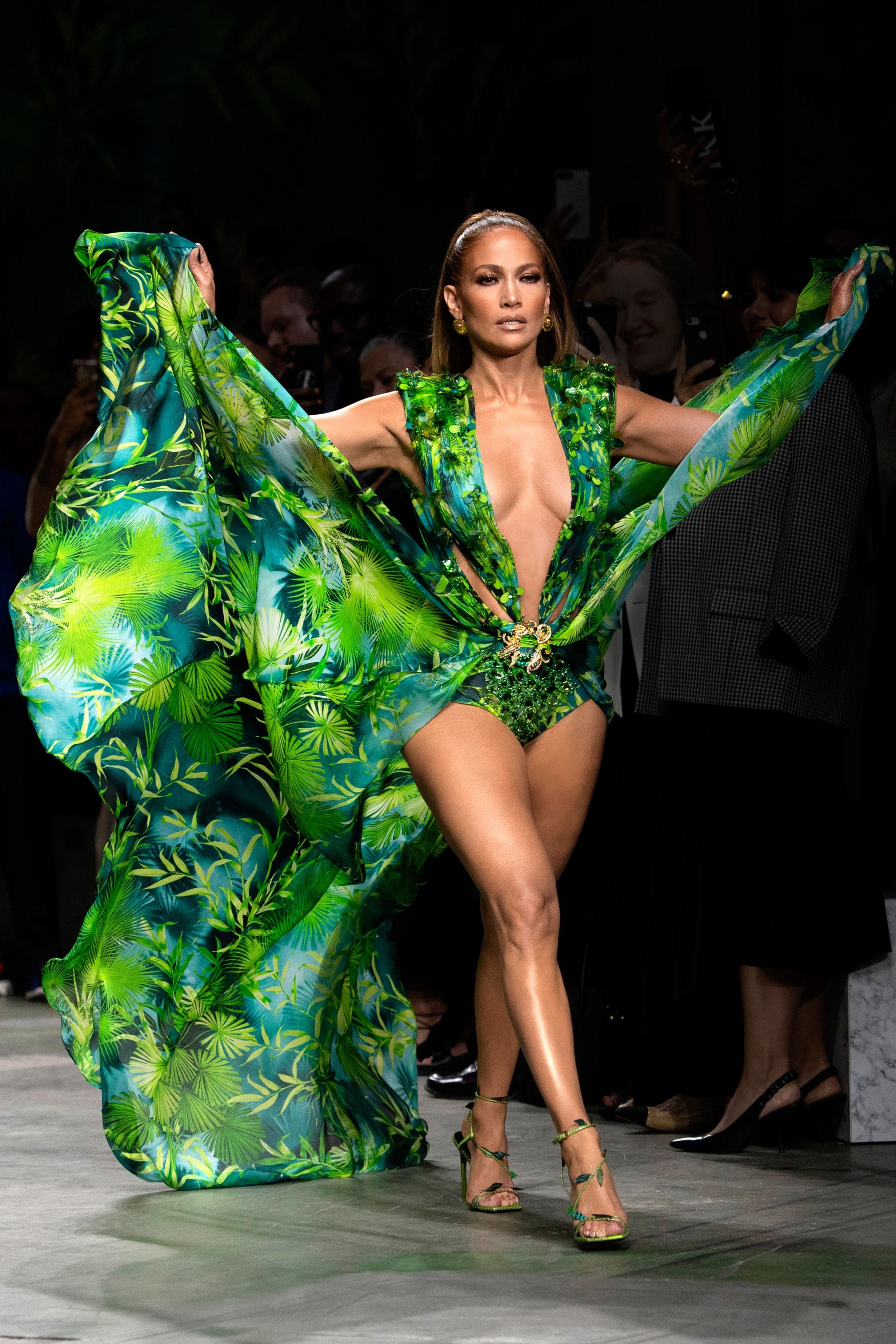 SS20 RE EDITION JLO JUNGLE GREEN SILK DRESS @CSTORM