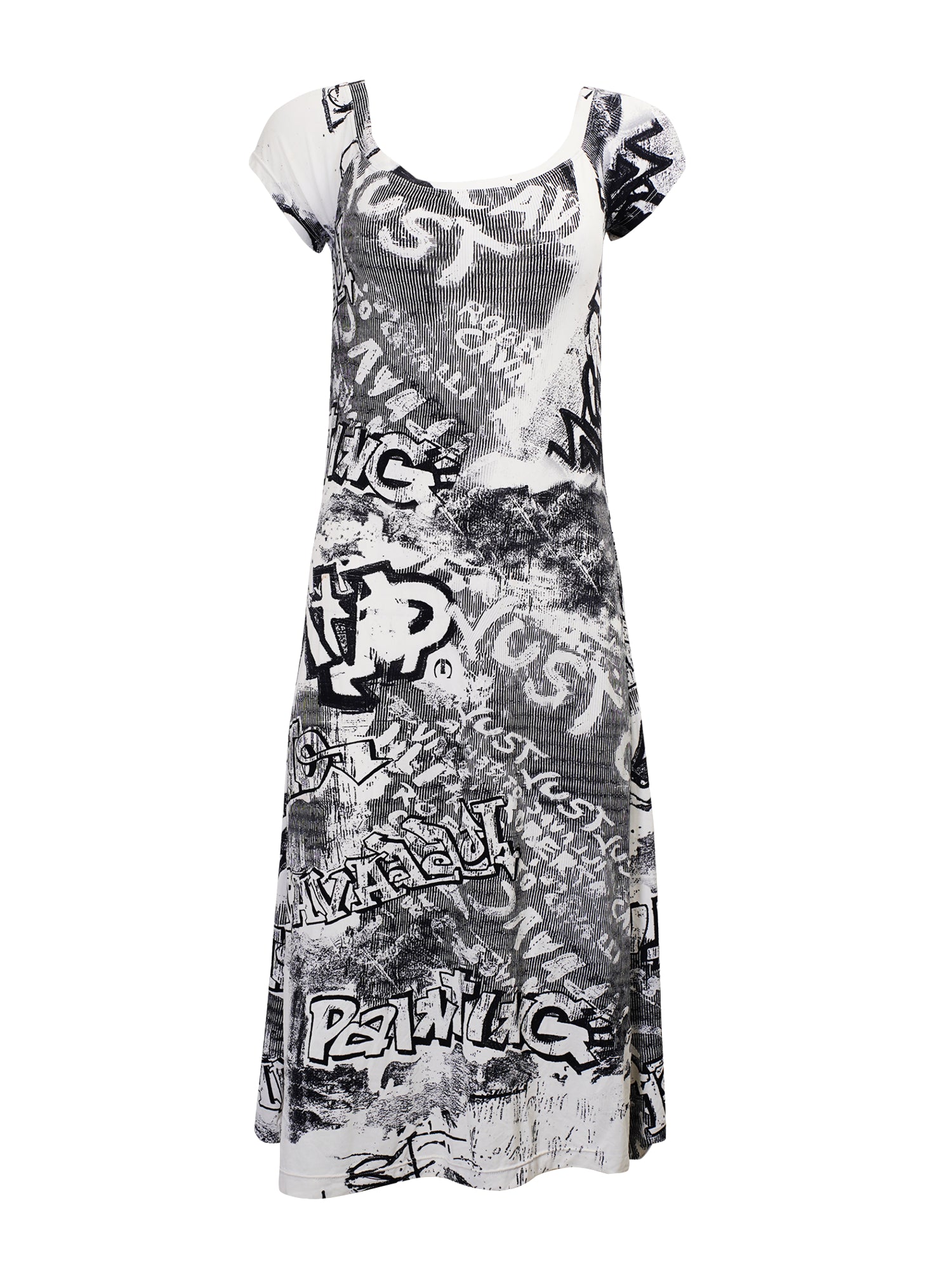 B&W GRAFFITI PRINTED DRESS