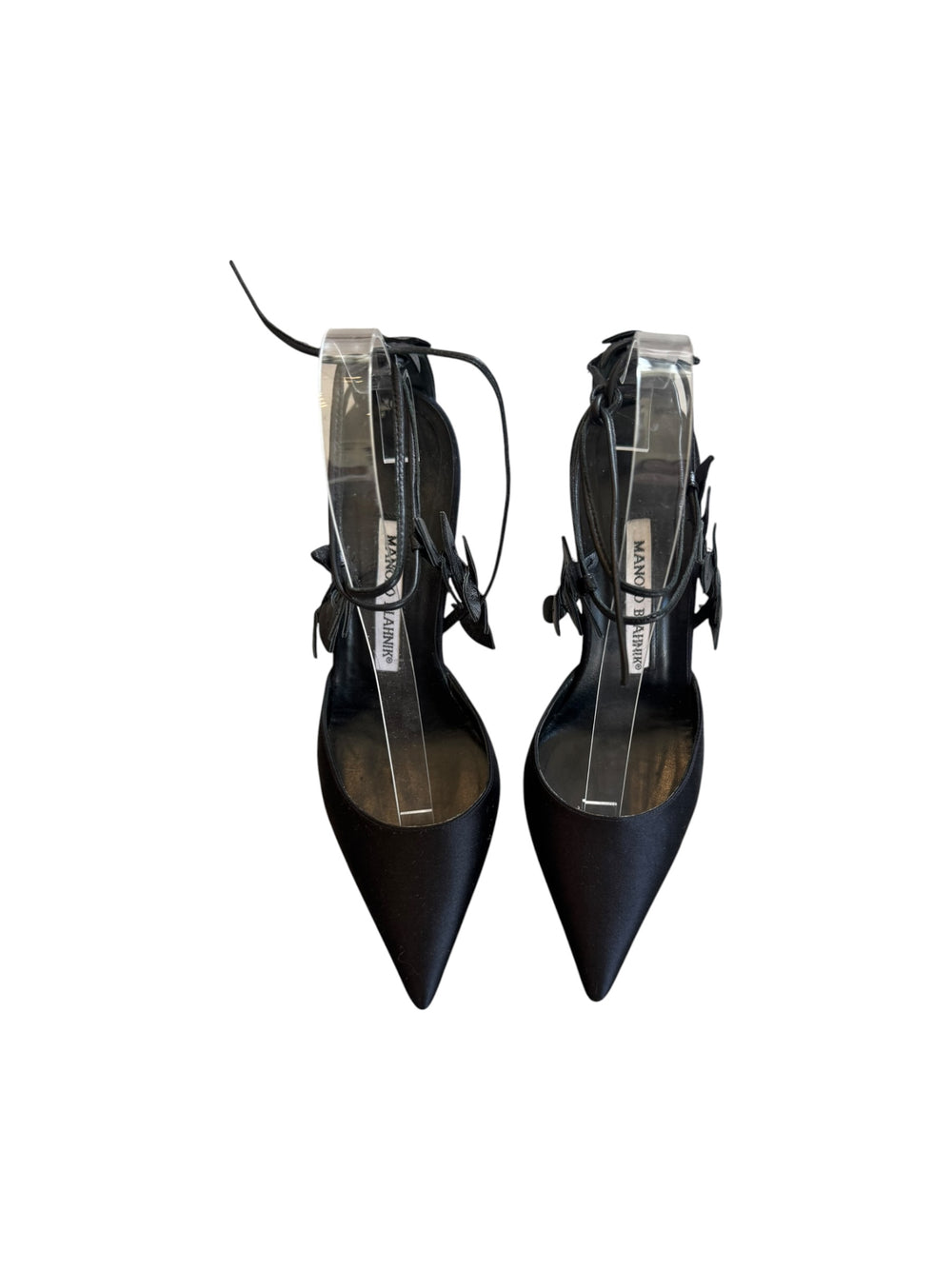 BLACK SATIN LEAF WRAP HEELS