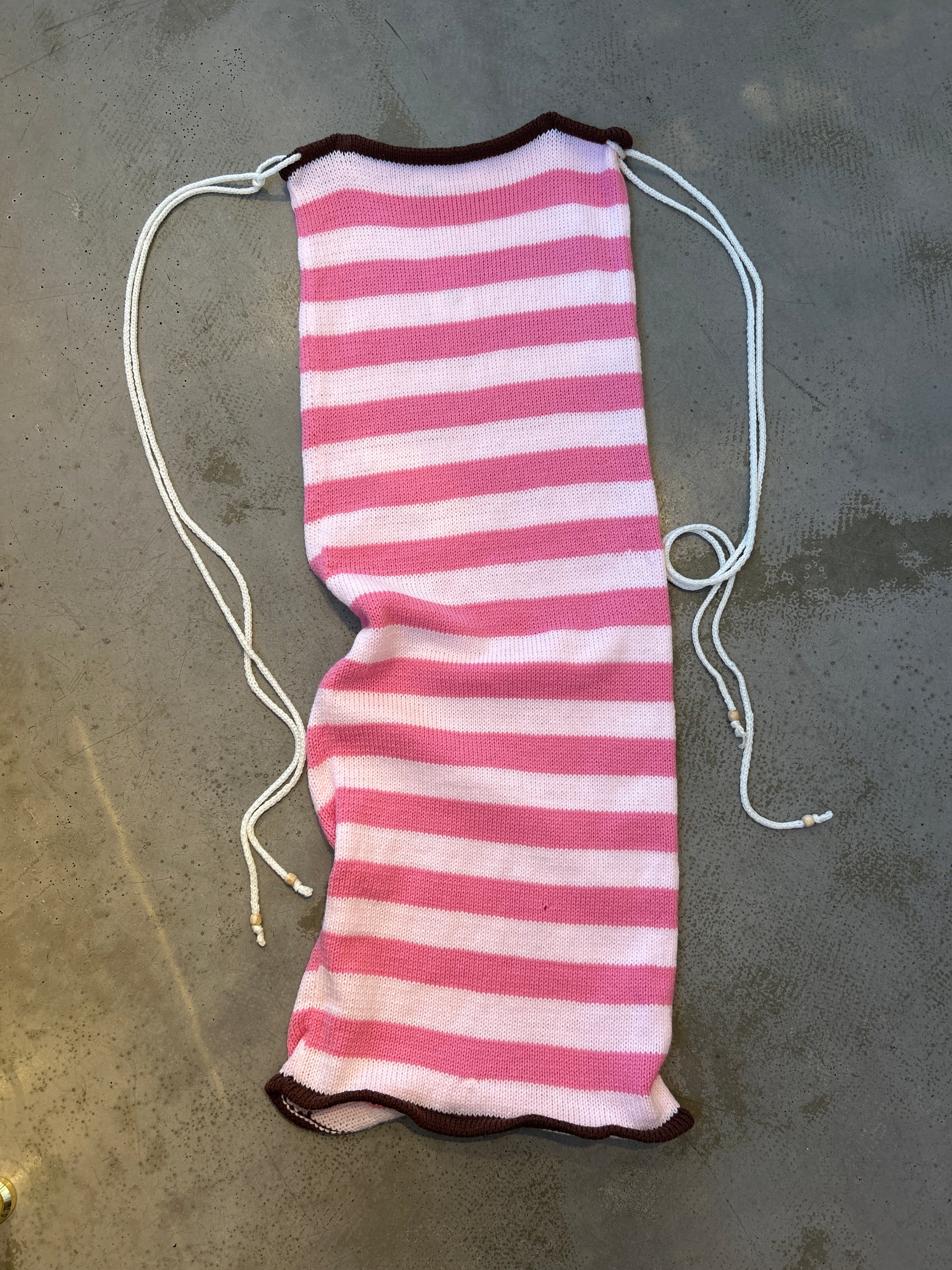 PINK STRIPED MAXI SKIRT W BROWN TRIM