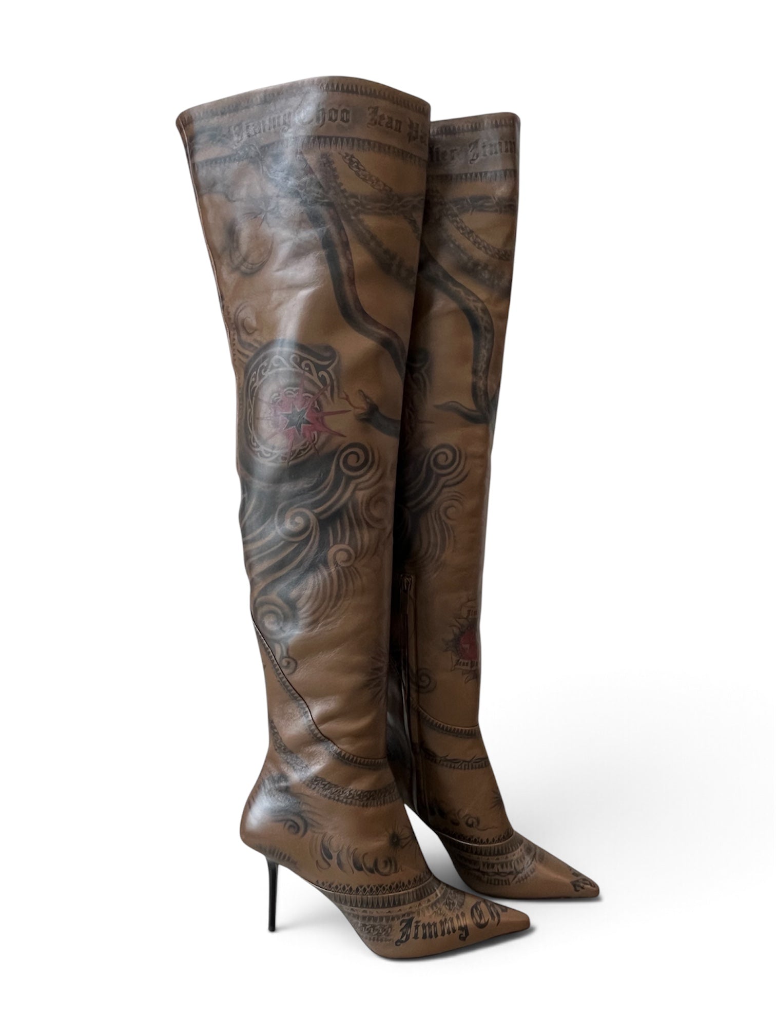 TATTOO BROWN THIGH HIGH BOOTS @SM