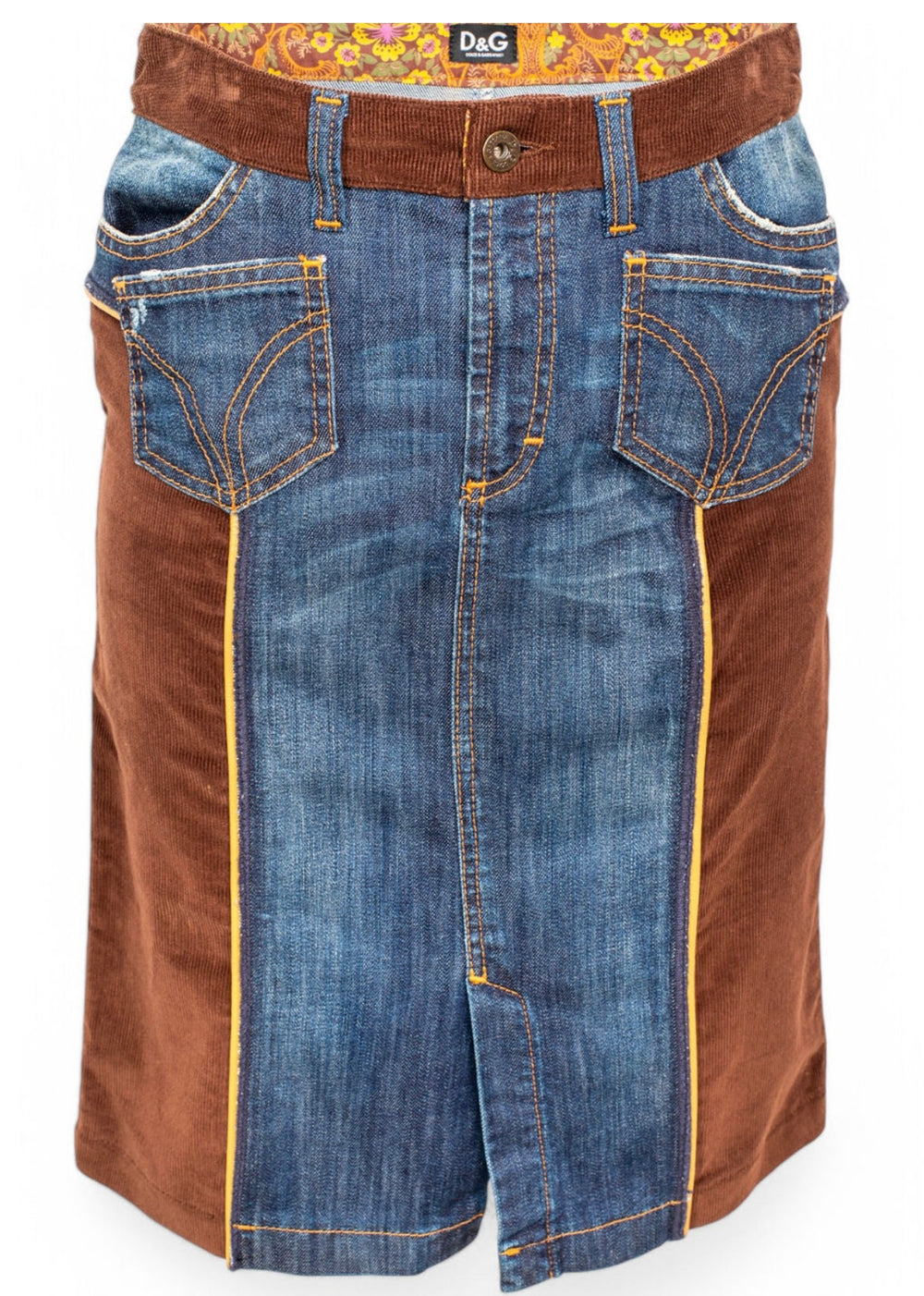 00S CORDUROY AND DENIM MIDI SKIRT