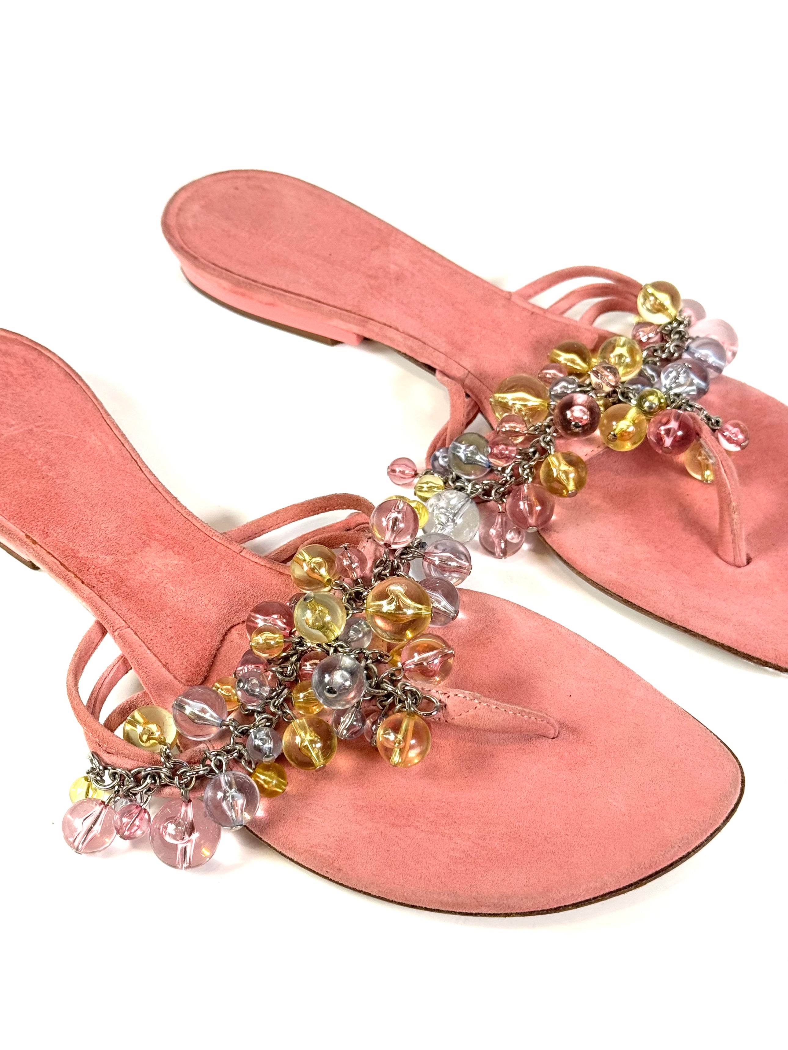 PINK SUEDE CRYSTAL CHARM SANDALS