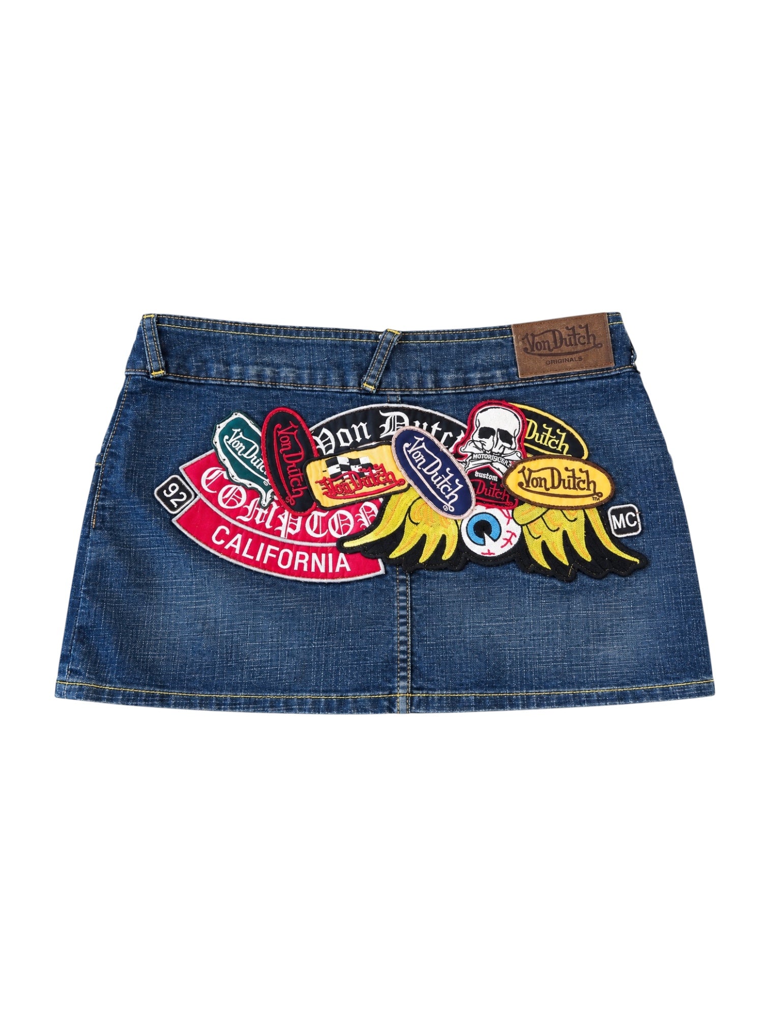 DENIM MULTI PATCH MINI SKIRT
