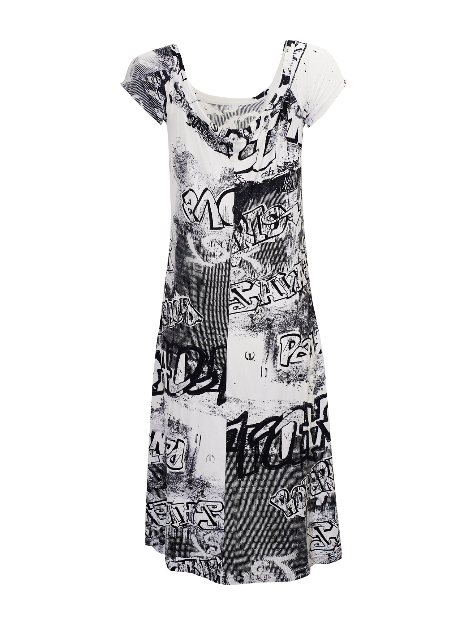 B&W GRAFFITI PRINTED DRESS