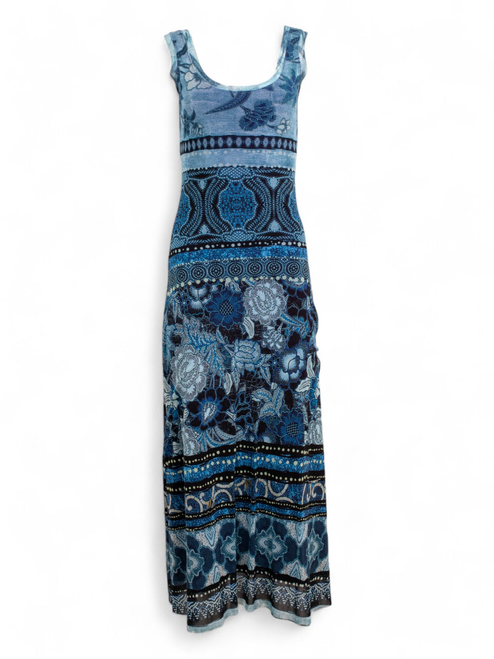 00S BLUE FLORAL MESH MAXI DRESS