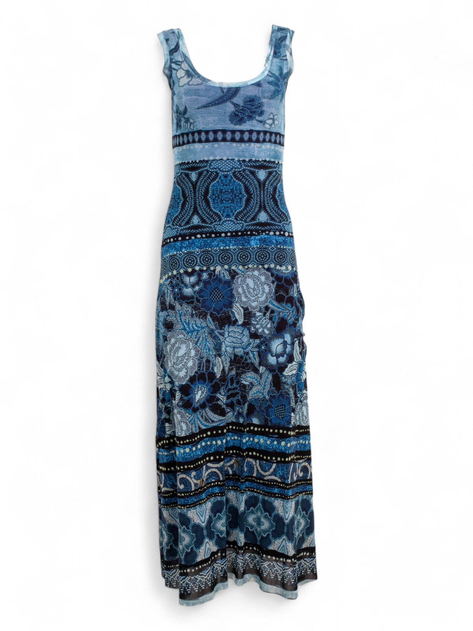 00S BLUE FLORAL MESH MAXI DRESS