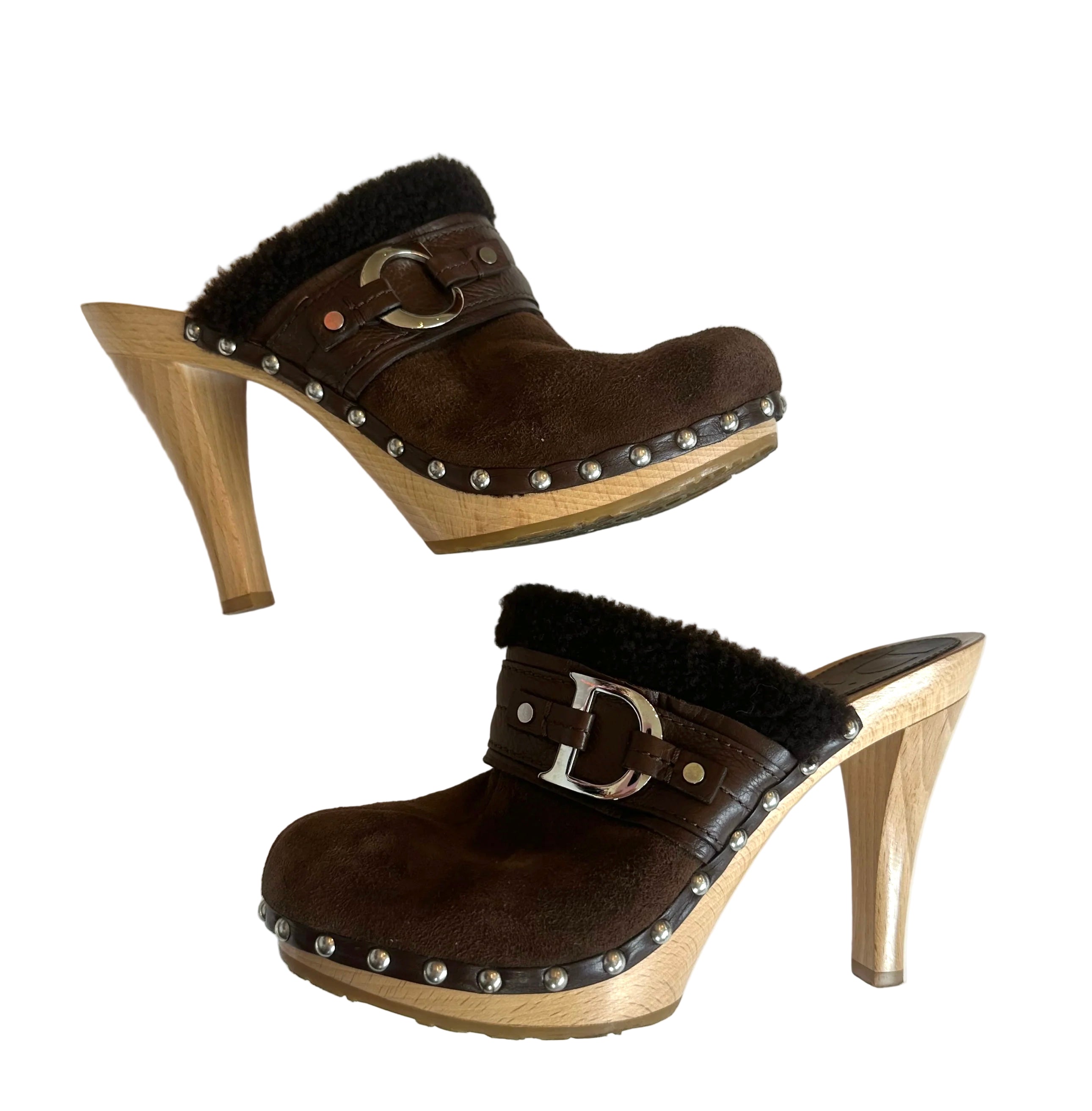 BROWN SHEARLING MULES