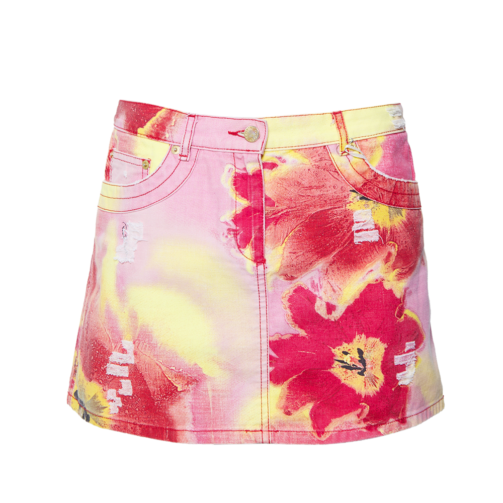 HIBISCUS PRINTED DENIM MINISKIRT