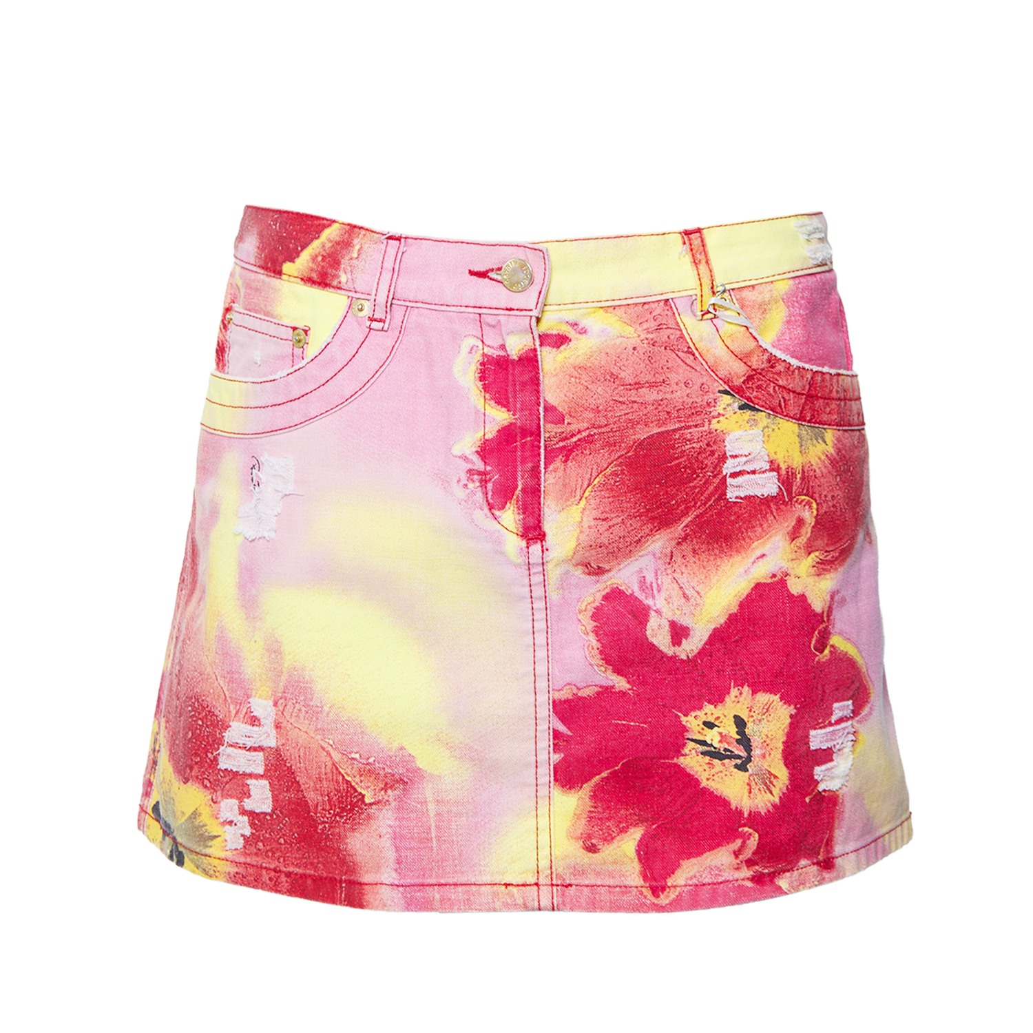 HIBISCUS PRINTED DENIM MINISKIRT