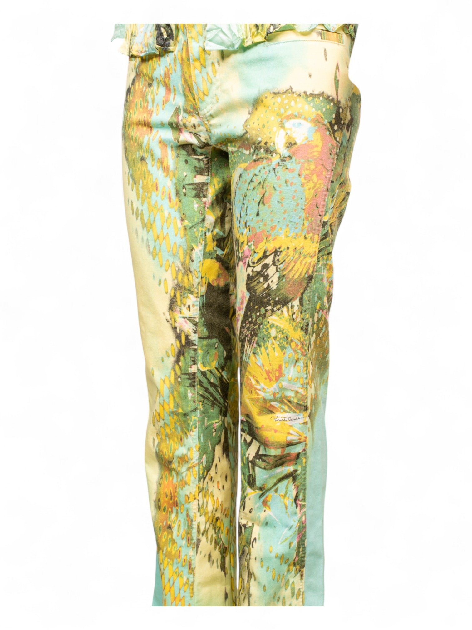 SS02 PARROT PRINTED SILK BUTTON DOWN & JEANS SET