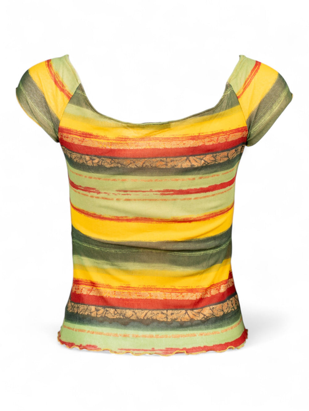 STRIPED MESH OFF SHOULDER TOP