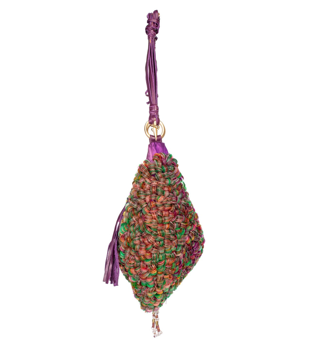 PURPLE SEQUIN SILK & LEATHER PURSE