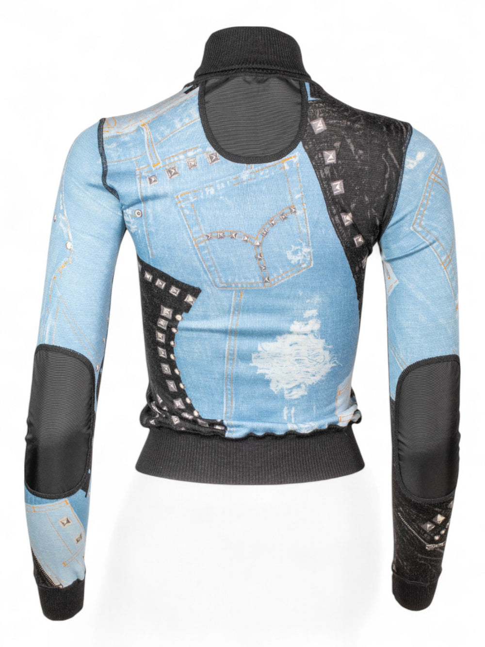 DENIM PRINT TURTLE NECK TOP