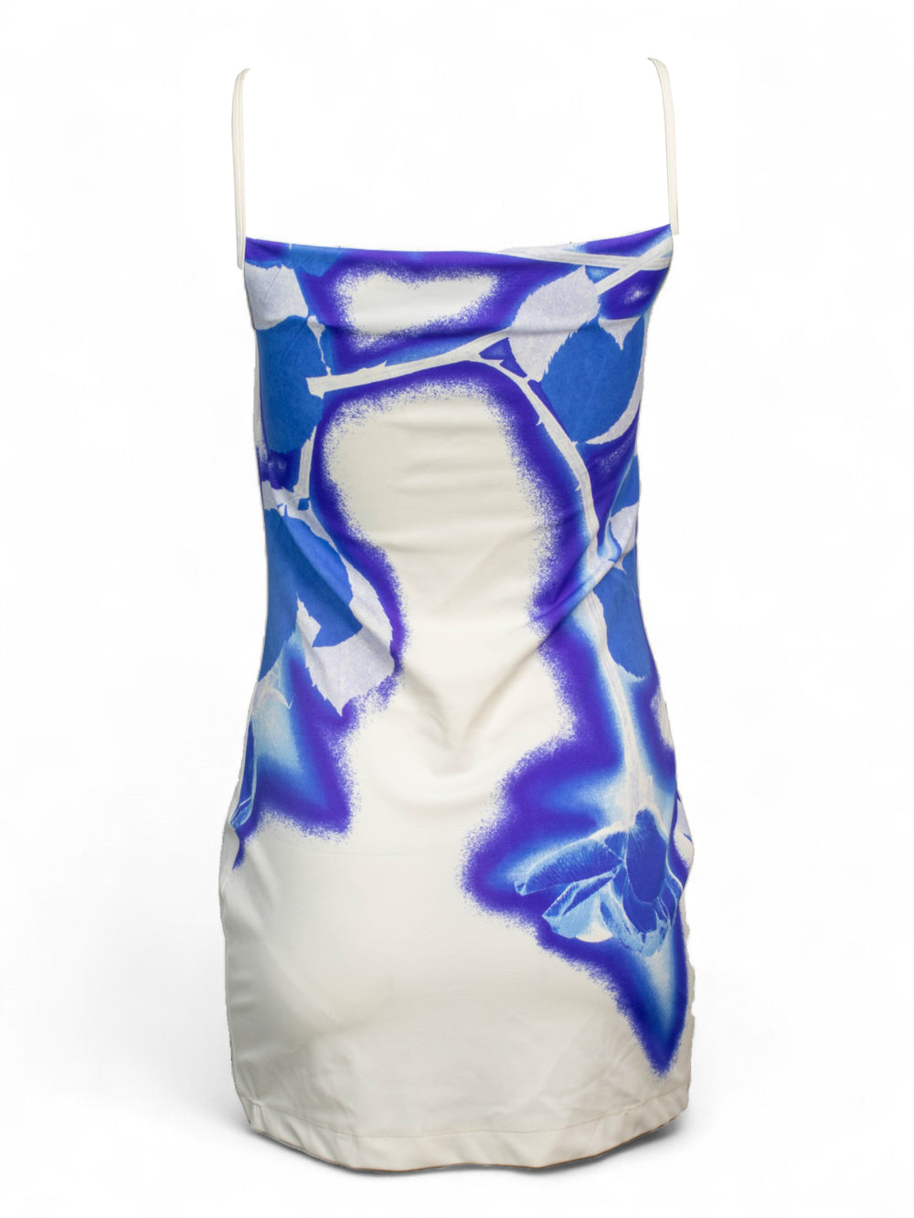 90S BLUE & WHITE ROSE PRINTED COWL NECK MINI DRESS