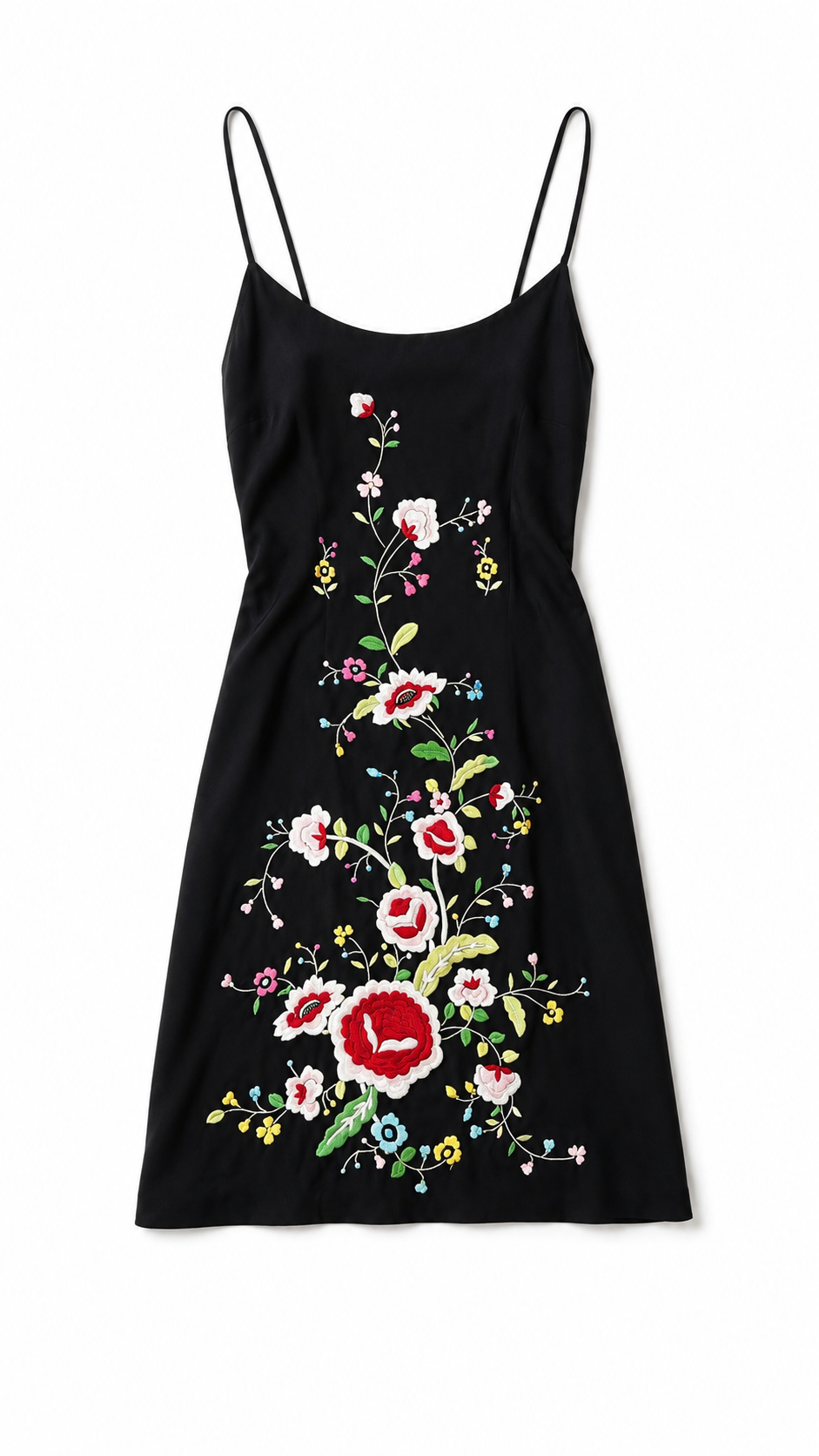 90S BLACK FLORAL EMBROIDERED MINI DRESS (AS IS)