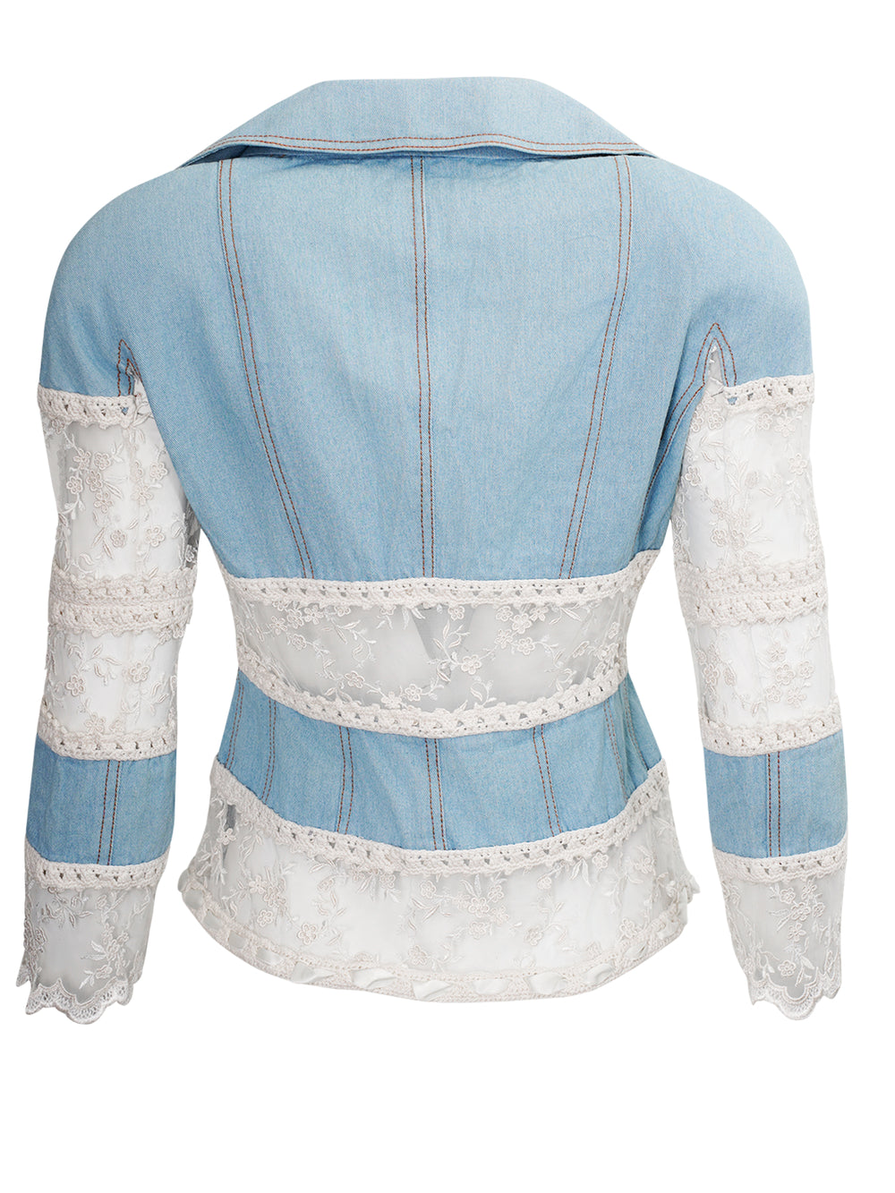 2005 GALLIANO DENIM & WHITE LACE BUTTON UP JACKET