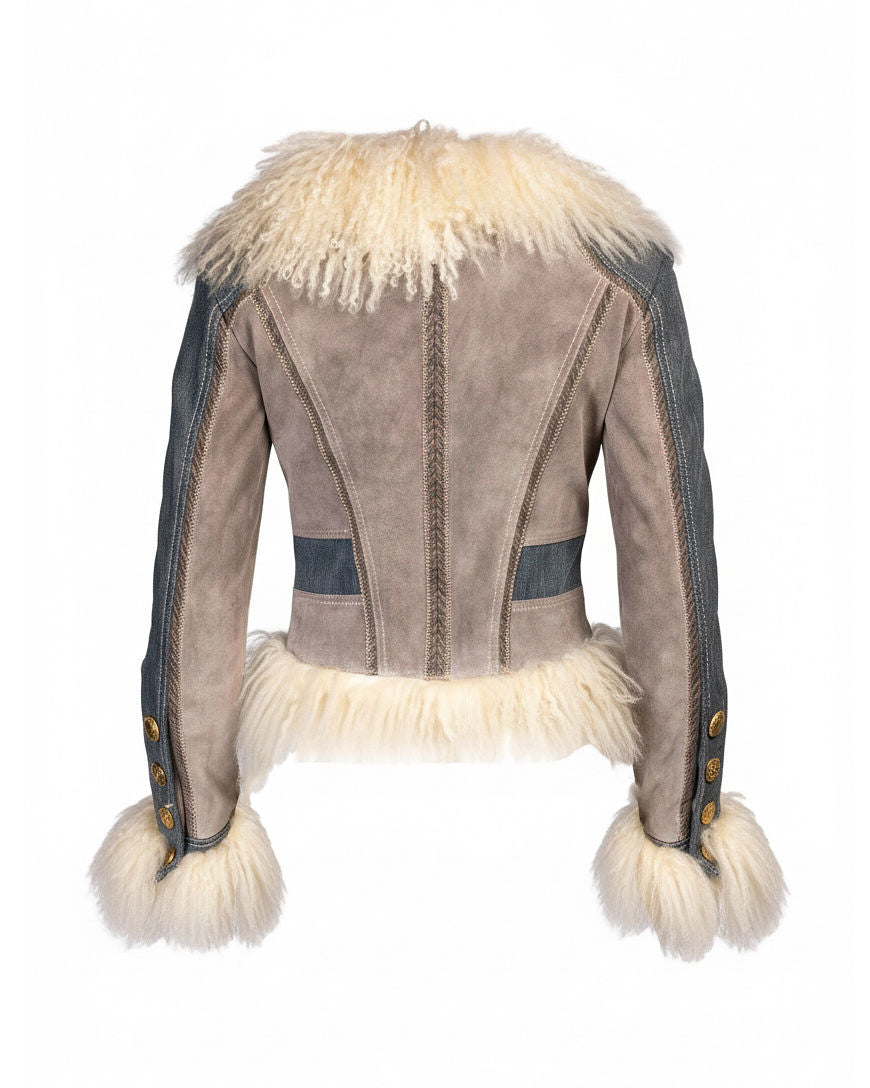 Denim Suede and Mongolian Fur Jacket