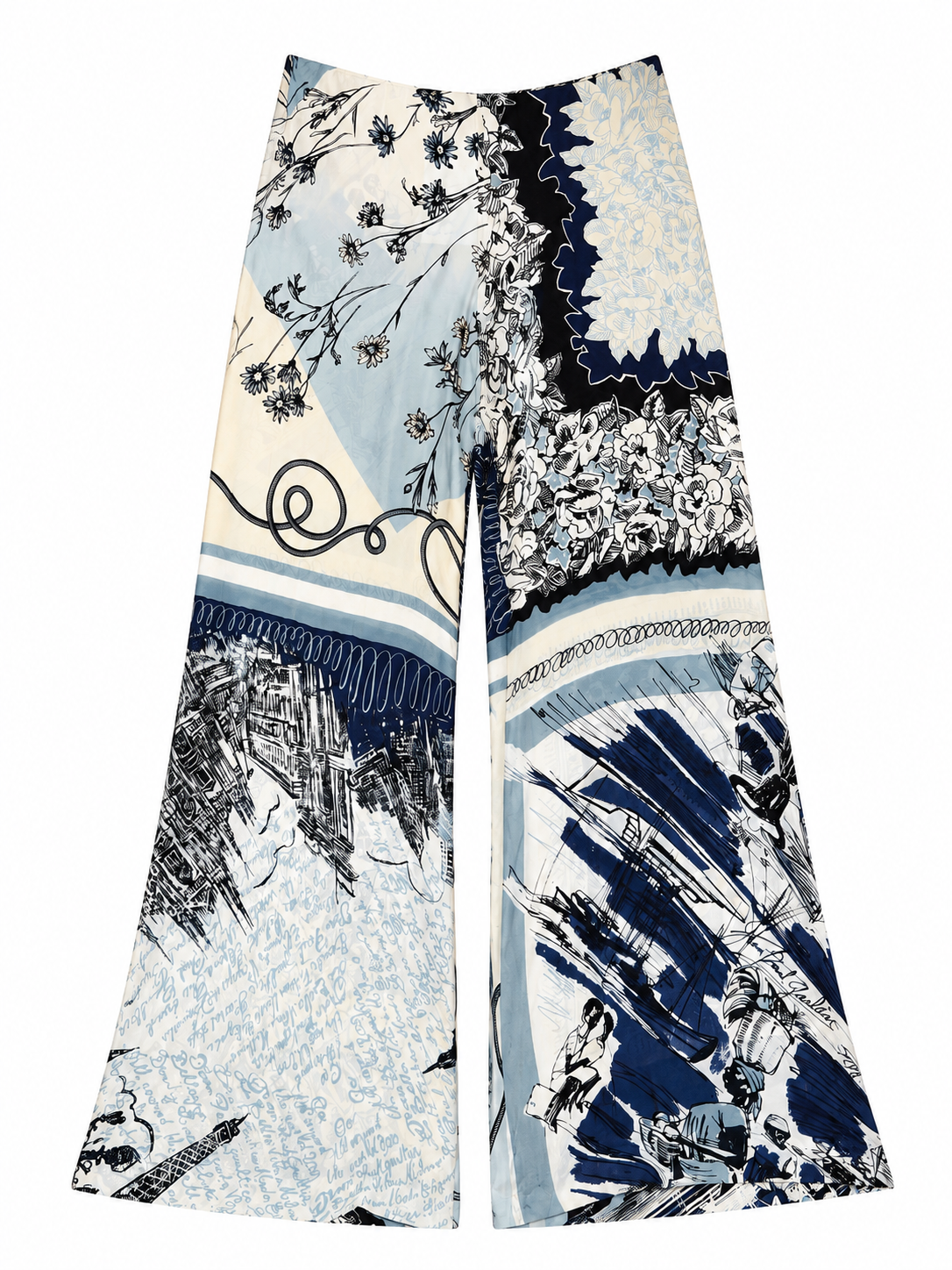 BLUE NAUTICAL PRINTED SILK TROUSERS