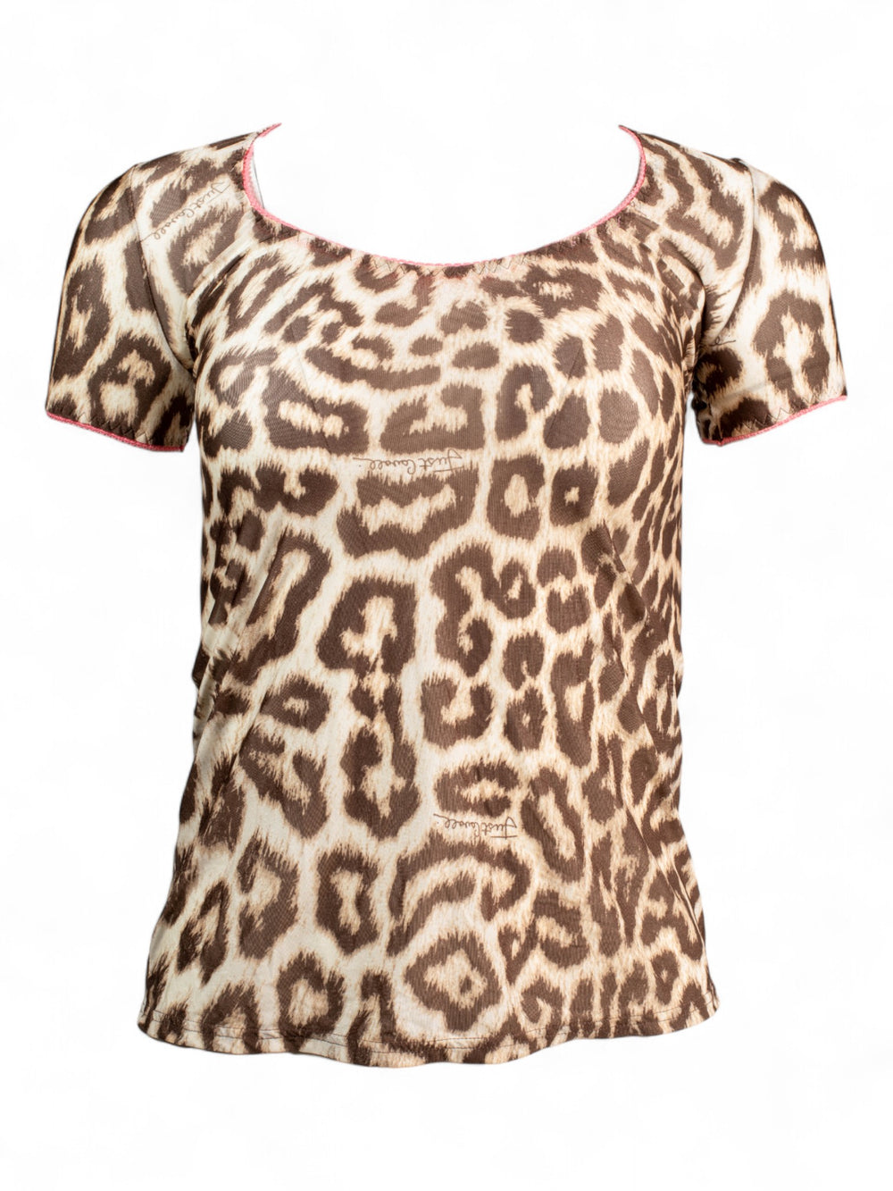 CHEETAH PRINT CUTOUT SHIRT W PINK TRIM