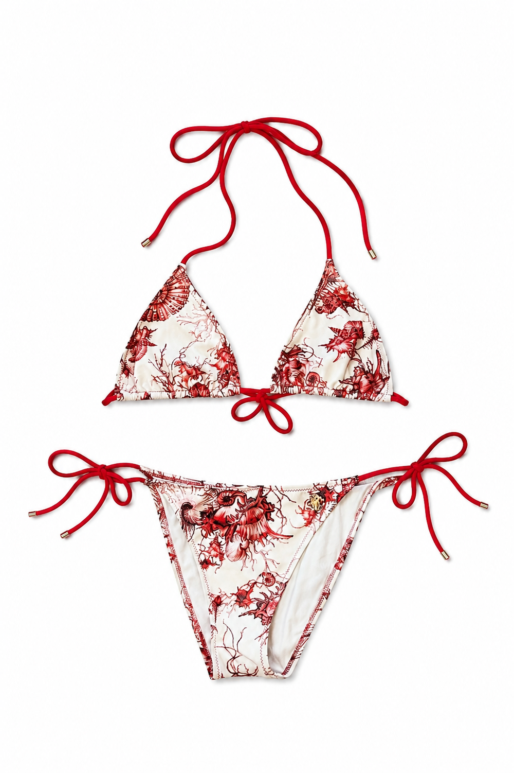 RED & WHITE SEASHELL PRINTED BIKINI