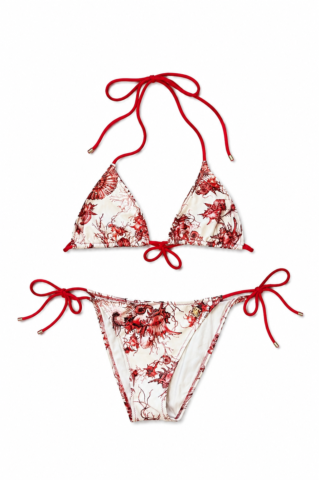 RED & WHITE SEASHELL PRINTED BIKINI