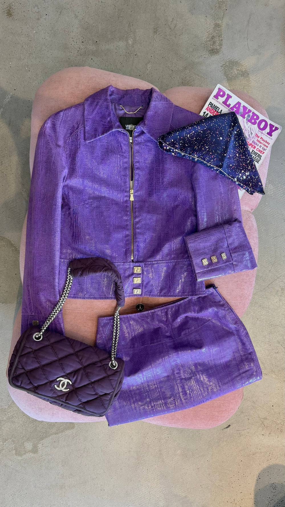PURPLE TEXTURED LEATHER 2PC SUIT SET