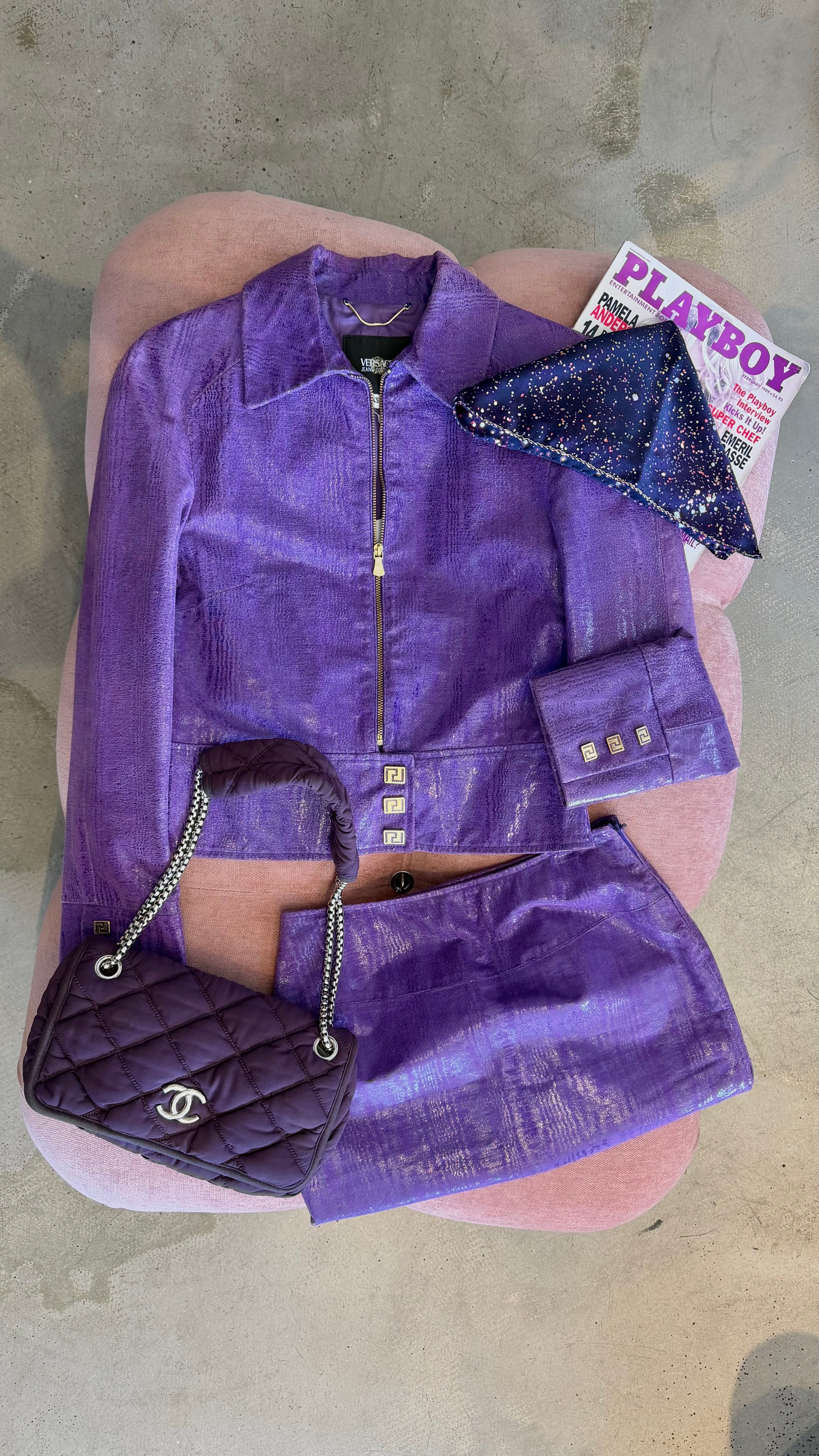 PURPLE TEXTURED LEATHER 2PC SUIT SET