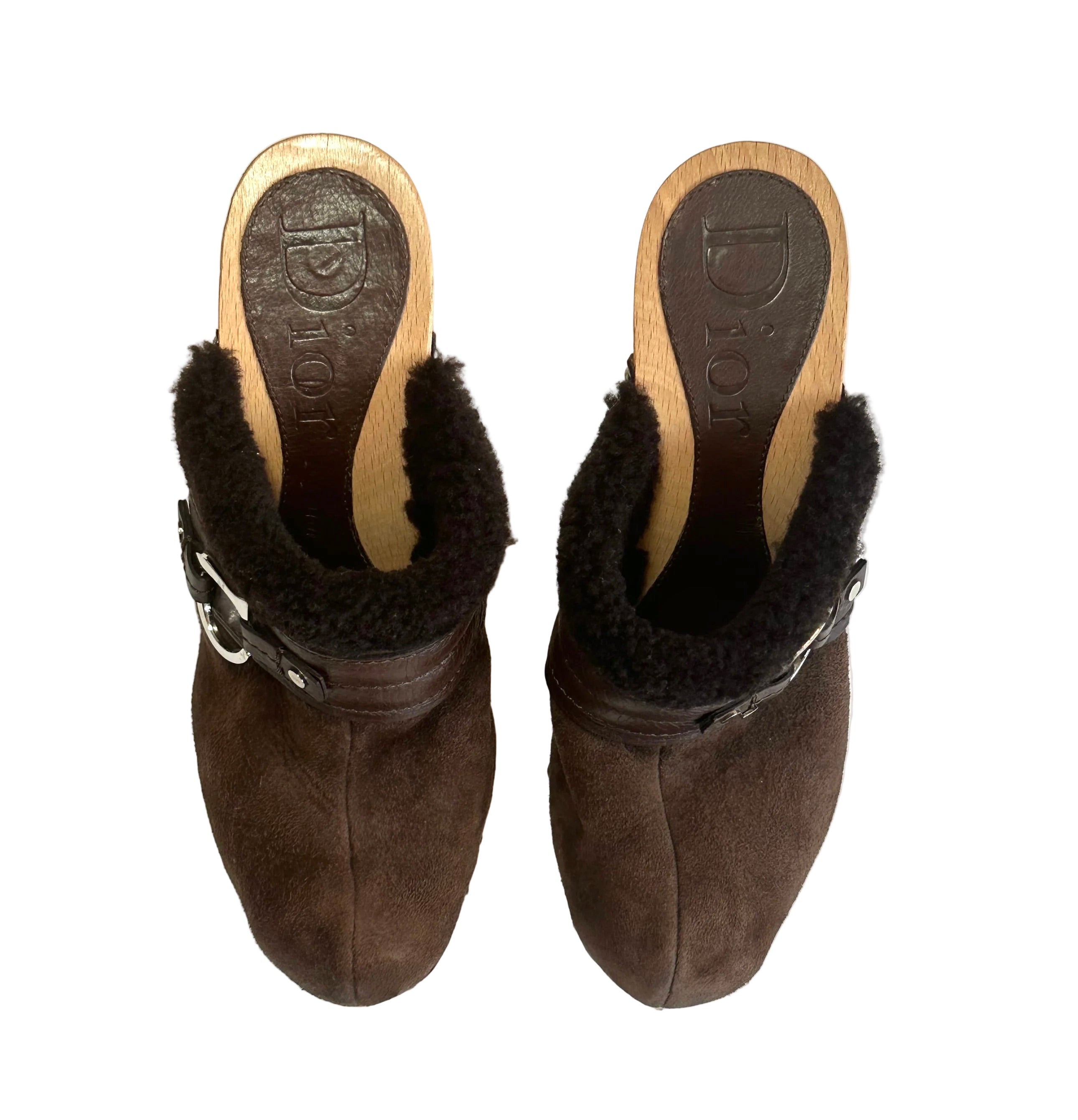 BROWN SHEARLING MULES