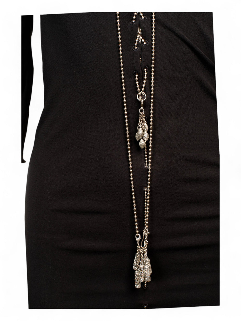 RARE BLACK VISCOSE CHAIN EMBELLISHED RUCHED DRESS