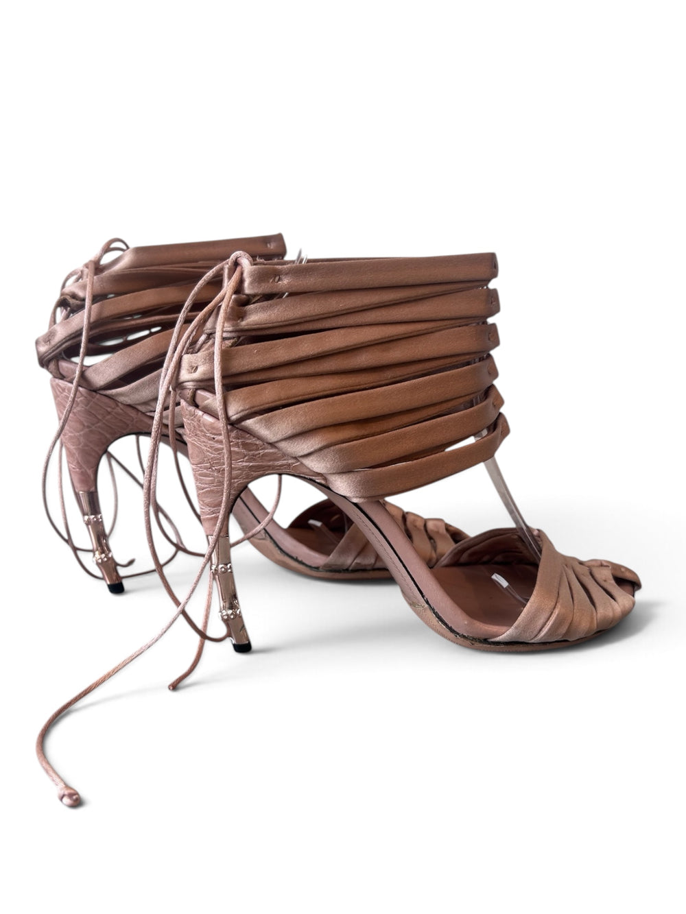 SS04 TOM FORD CHAMPAGNE SATIN CAGE HEELS @FAR