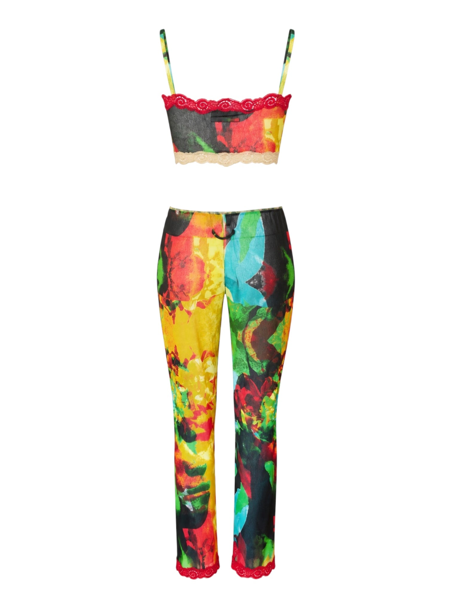SS00 "PSYCHEDELIC" LACE TRIM CROP TANK & PANTS SET