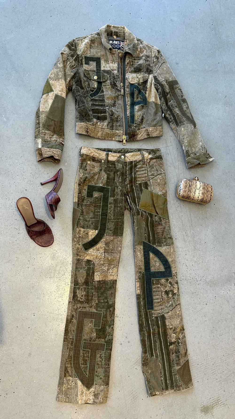 90S OLIVE GREEN PRINTED CORDUROY LOGO PATCH 2PC SET