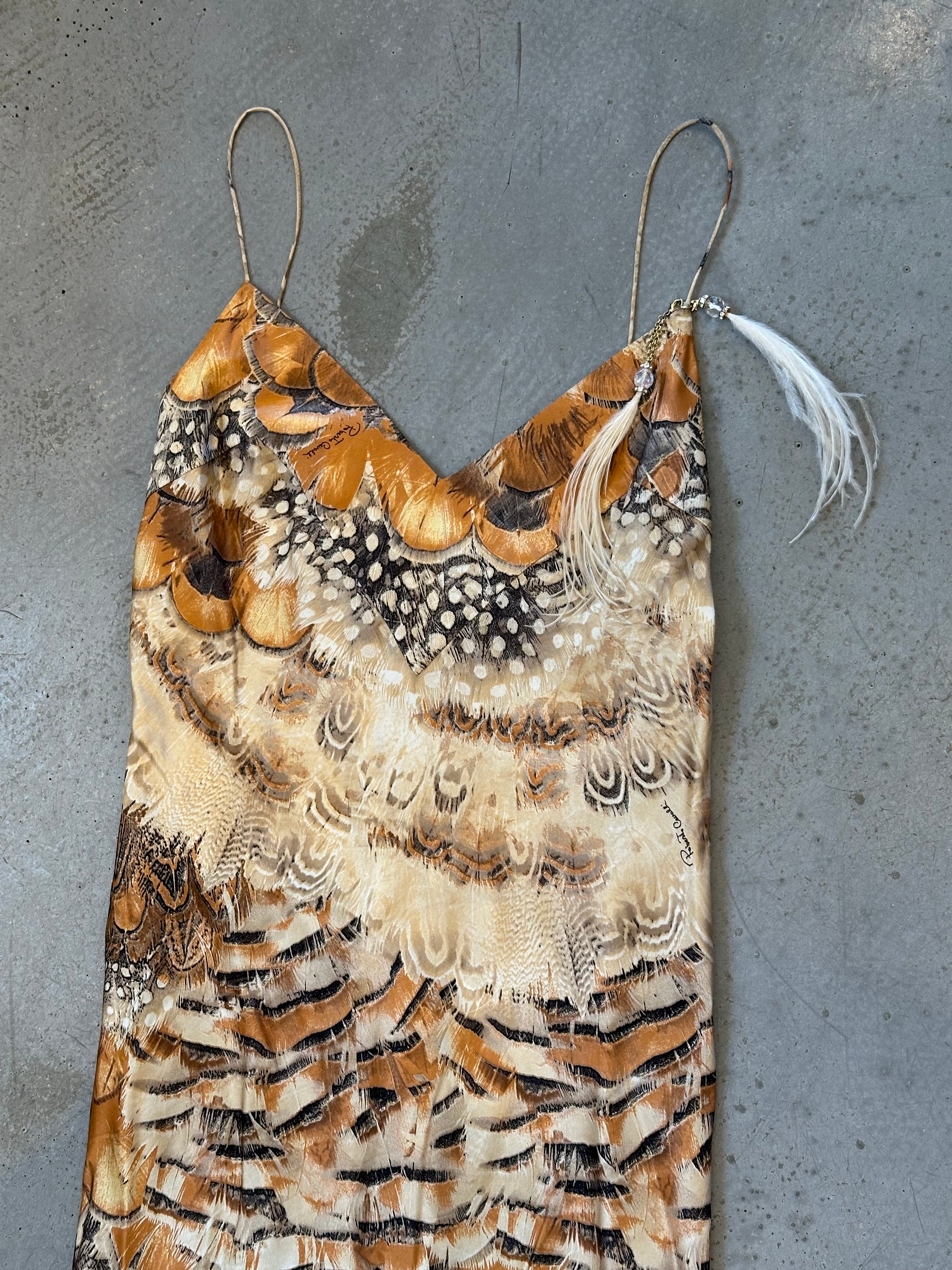 SS04 OSTRICH FEATHER PRINT SILK DRESS