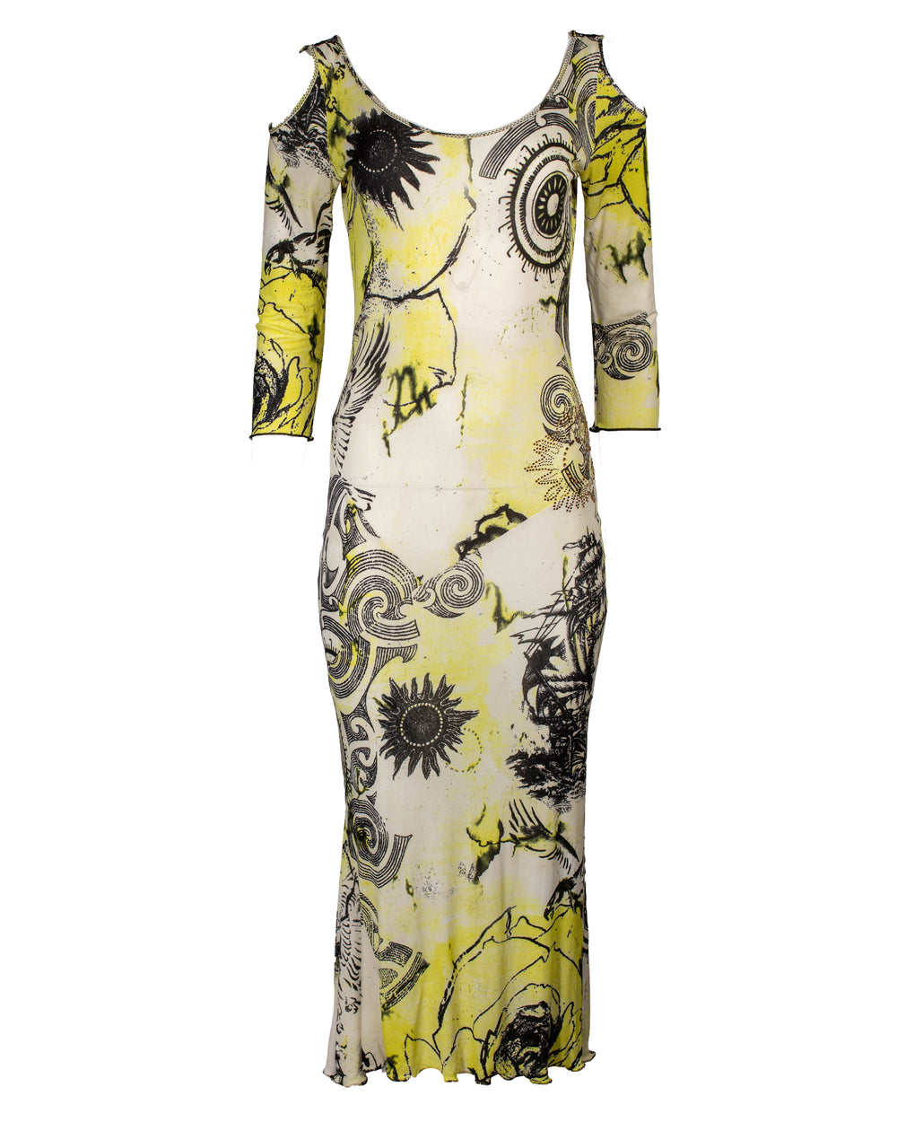 SUN/MOON GREEN/YELLOW L/S MAXI DRESS