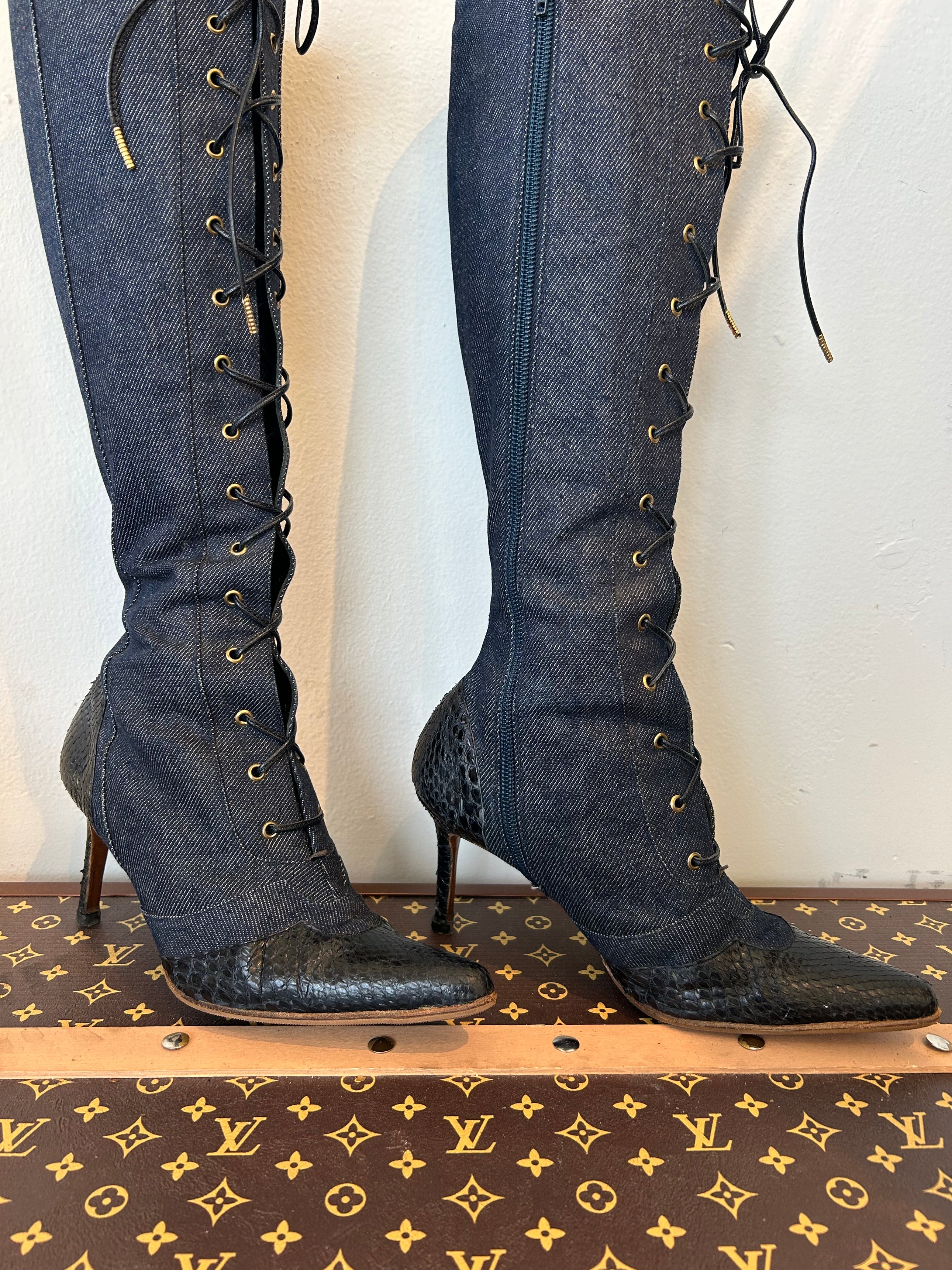 2000 DENIM & SNAKESKIN BOOTS