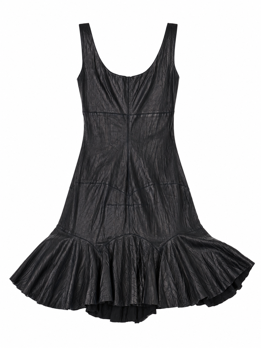 FW03 BLACK LEATHER PLEATED MIDI DRESS