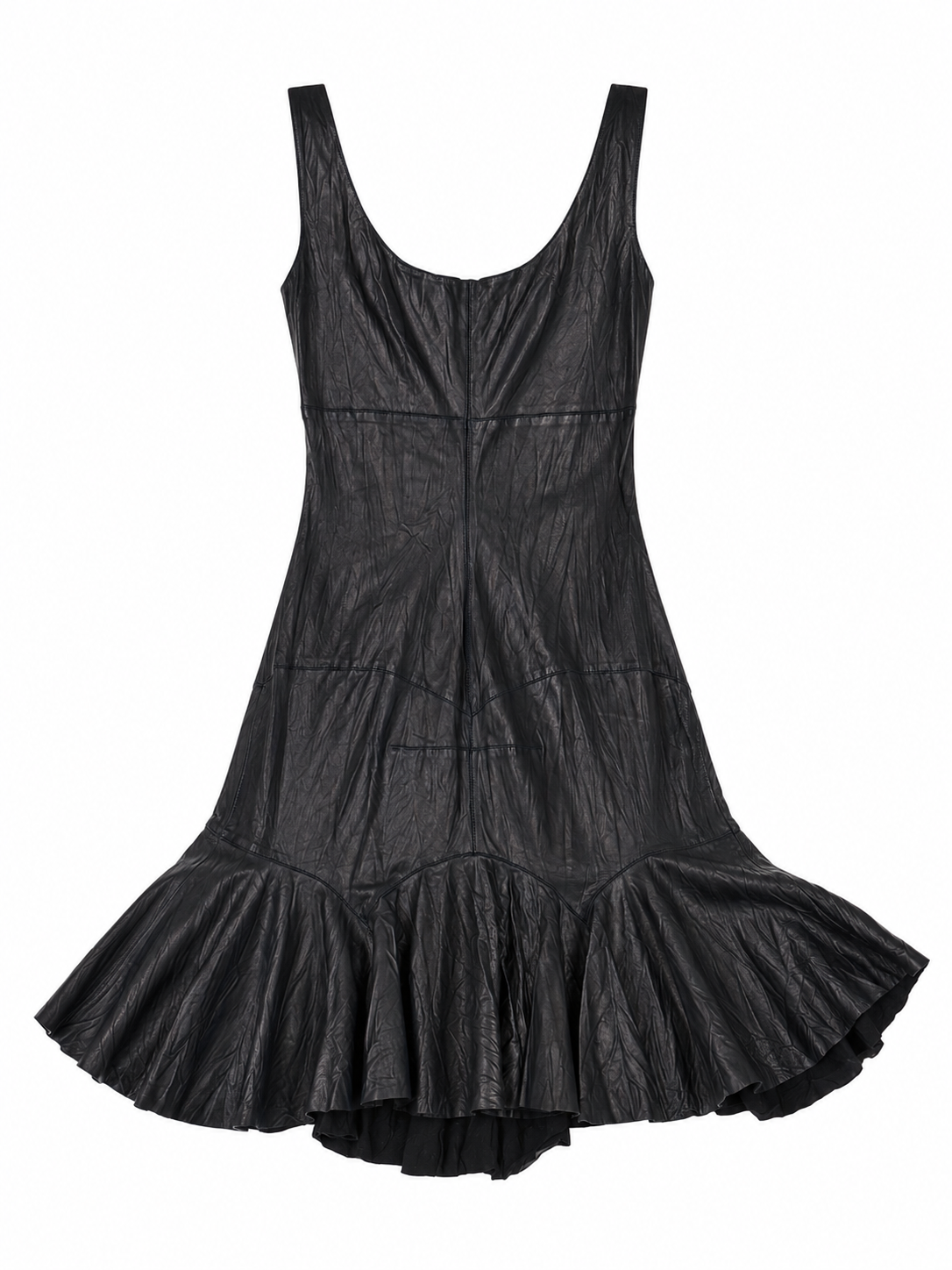 FW03 BLACK LEATHER PLEATED MIDI DRESS