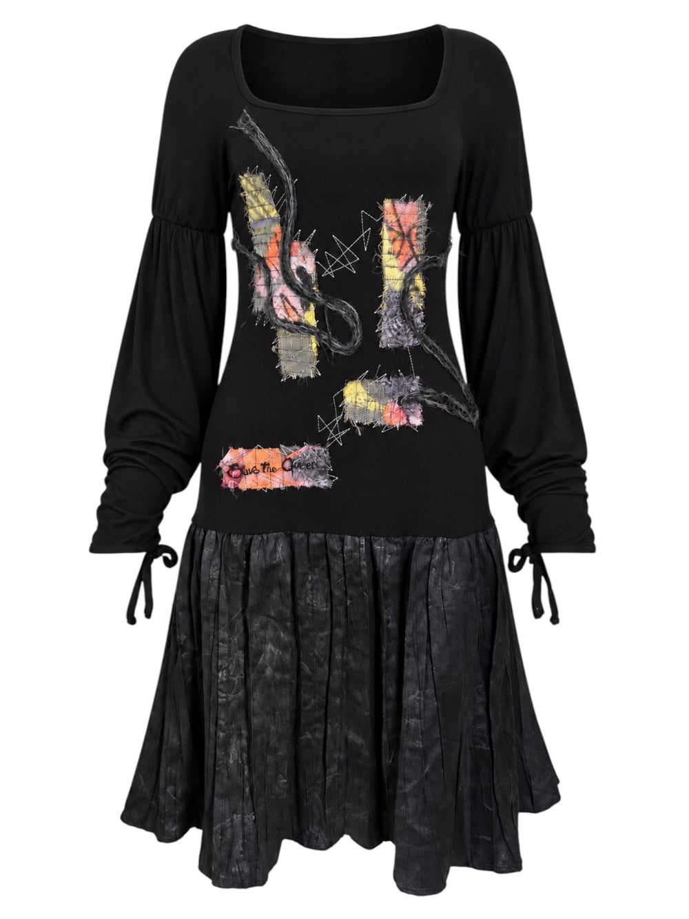 BLACK PATCHWORK L/S DRESS @SM