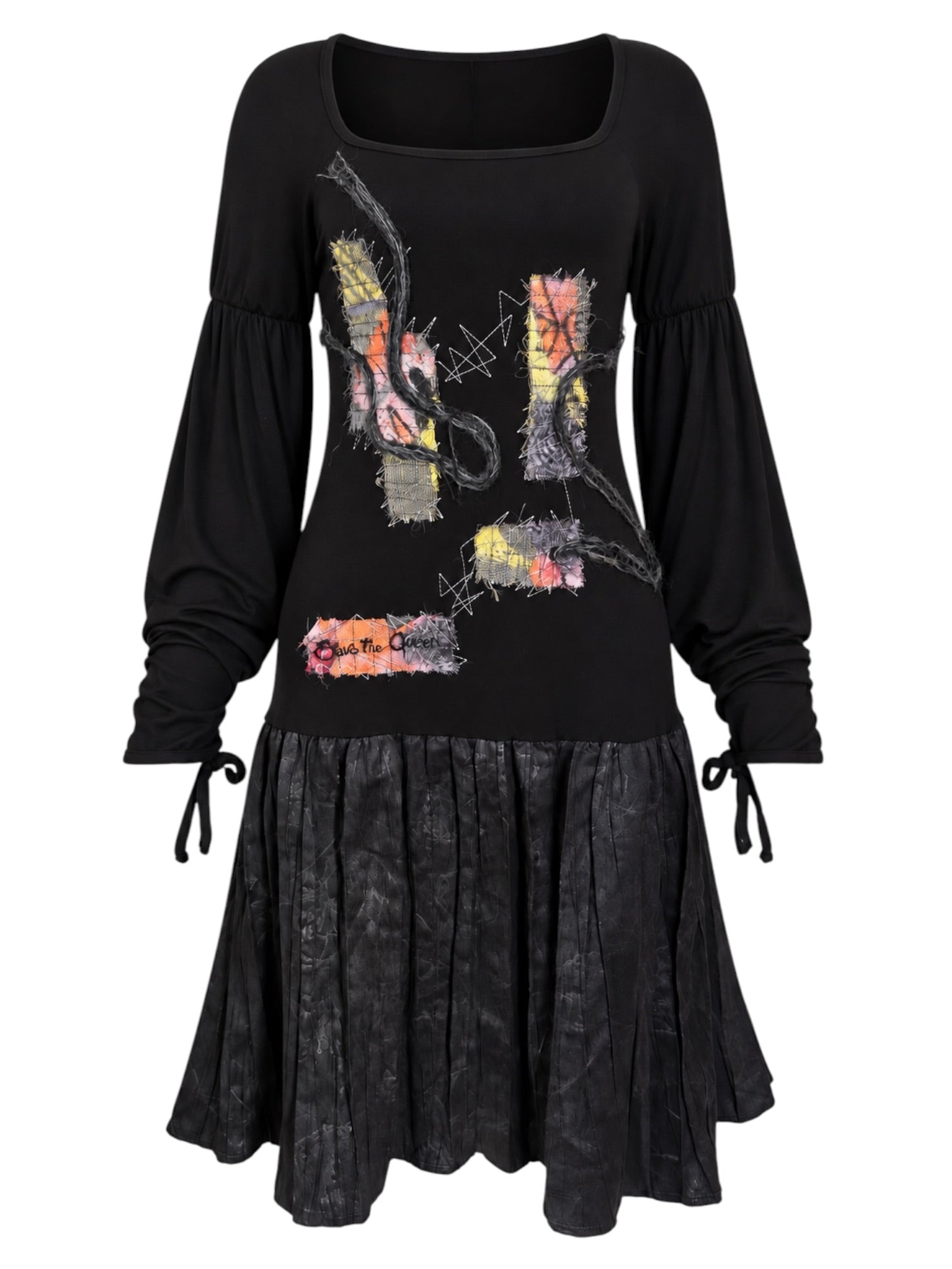 BLACK PATCHWORK L/S DRESS @SM