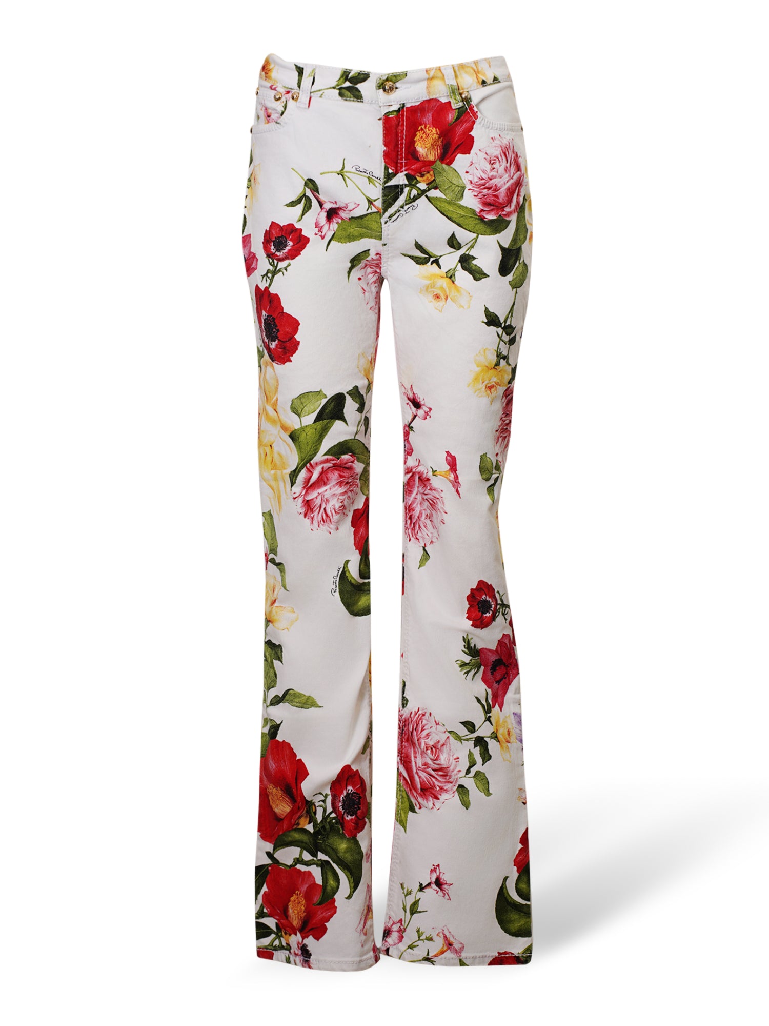00s WHITE FLORAL FLARE JEANS
