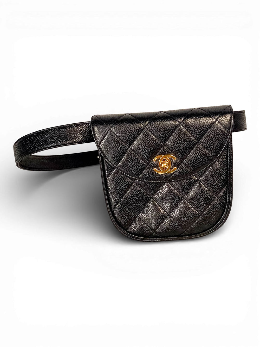 90S BLACK CAVIAR LEATHER 24K GOLD WAIST BAG @HANA
