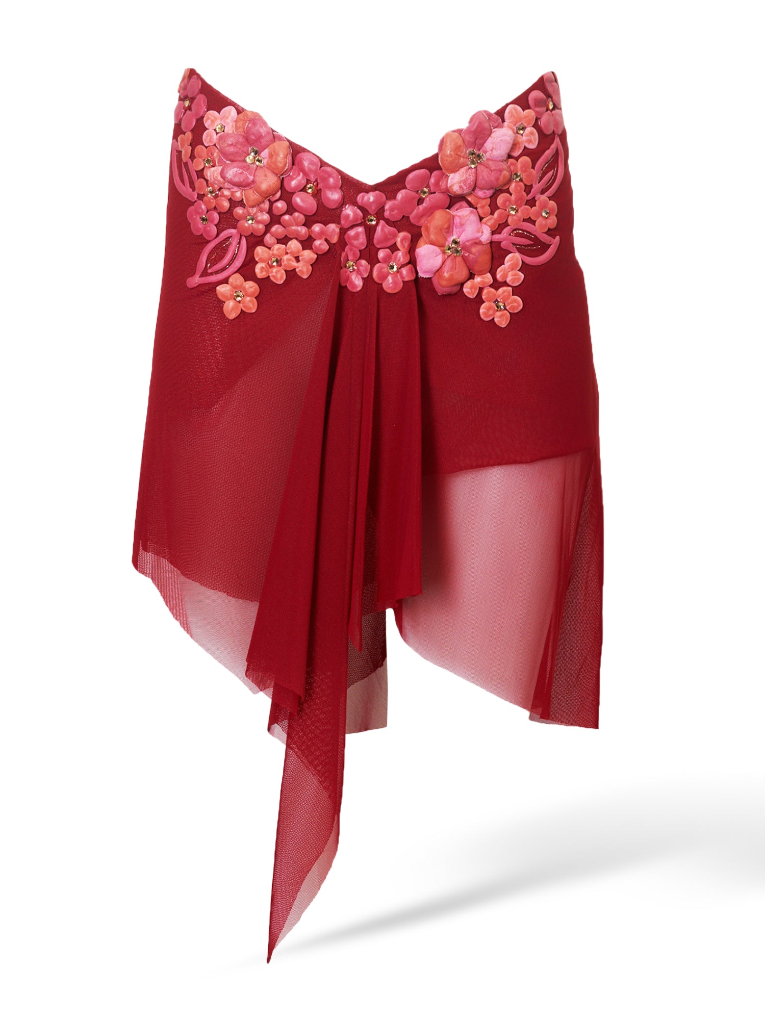 00S WINE HAND PAINTED HI LOW SKIRT W SWAROVSKI (NWT)