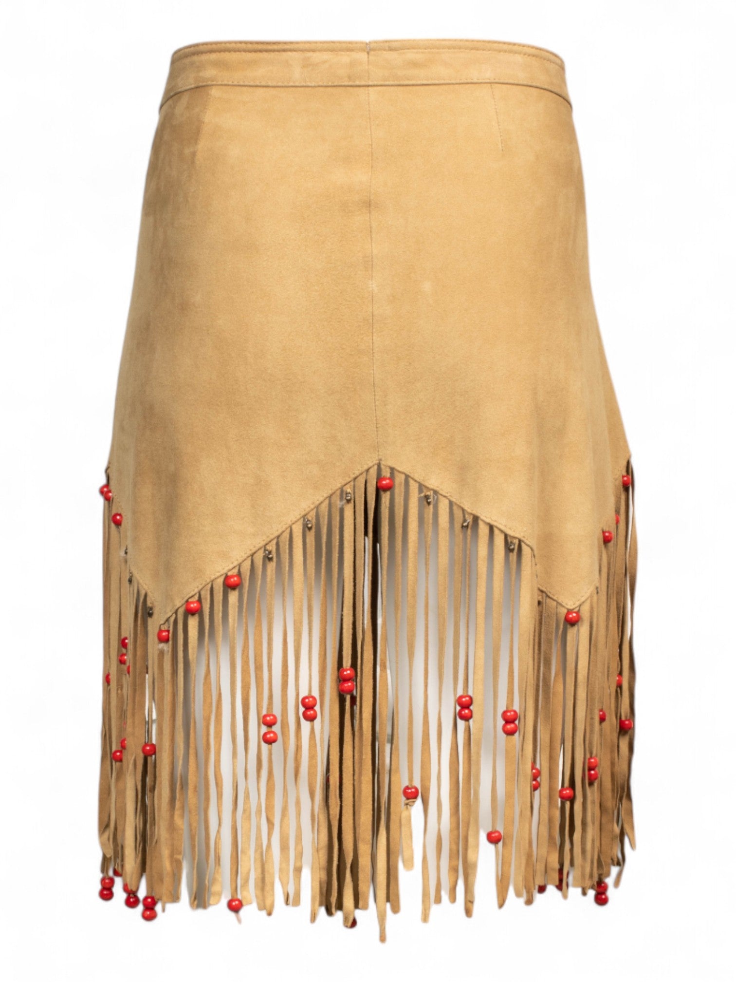 TAN SUEDE FRINGE BEADED SKIRT