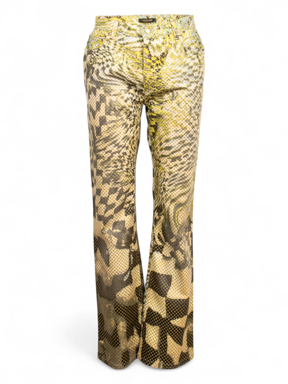 GREEN CHECKERED PSYCHEDELIC PRINT JEANS