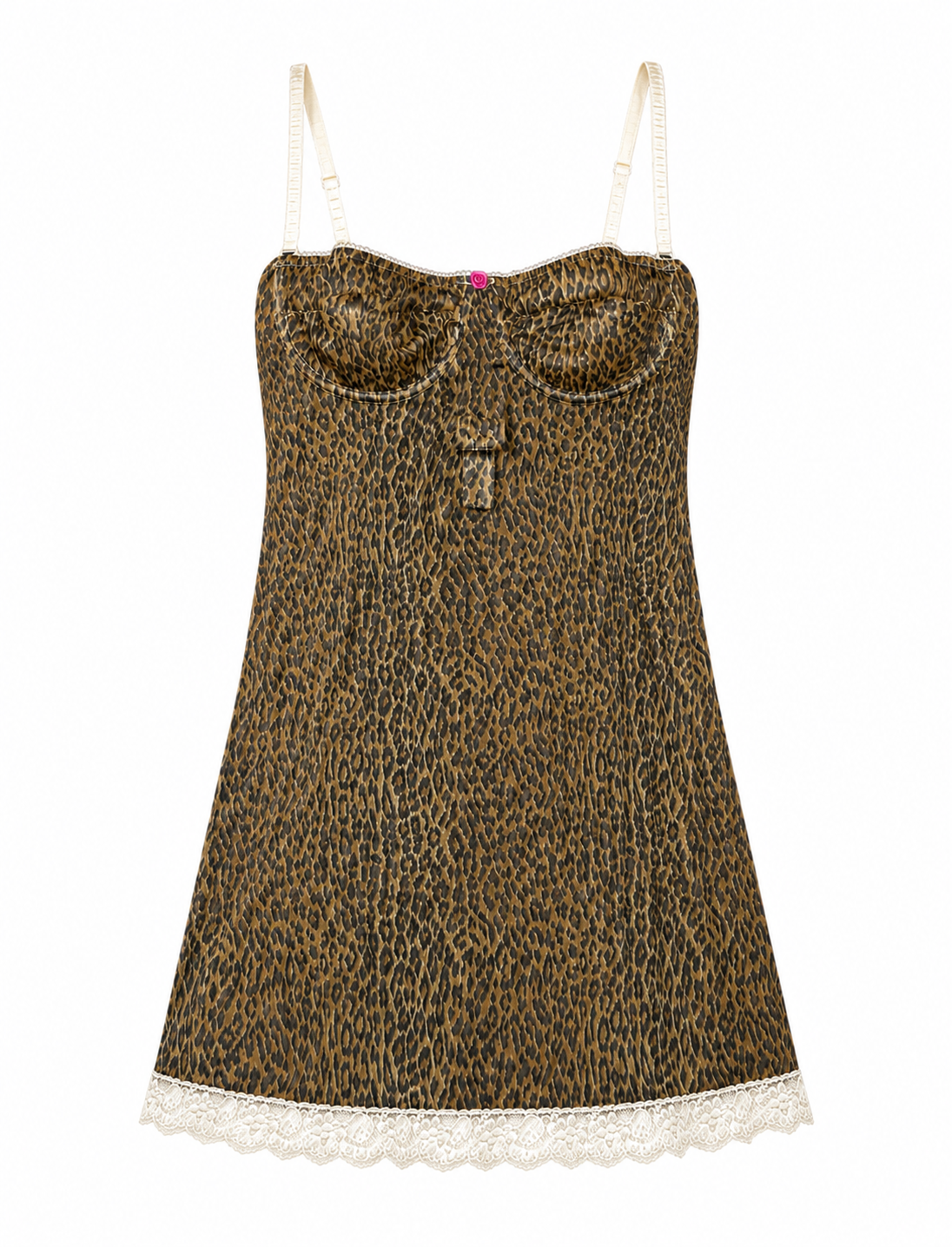 90S BROWN LEOPARD SHEER MESH MINI DRESS W LACE TRIM