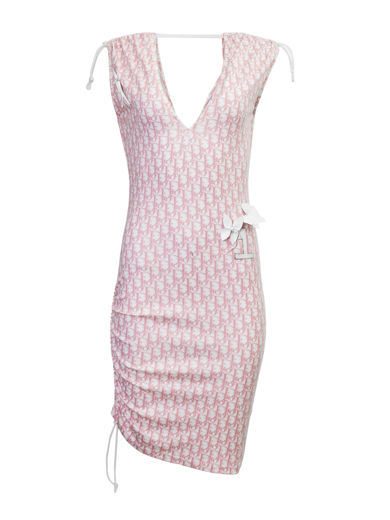 SS04 PINK MONOGRAM DRESS W FLORAL APPLIQUÉS