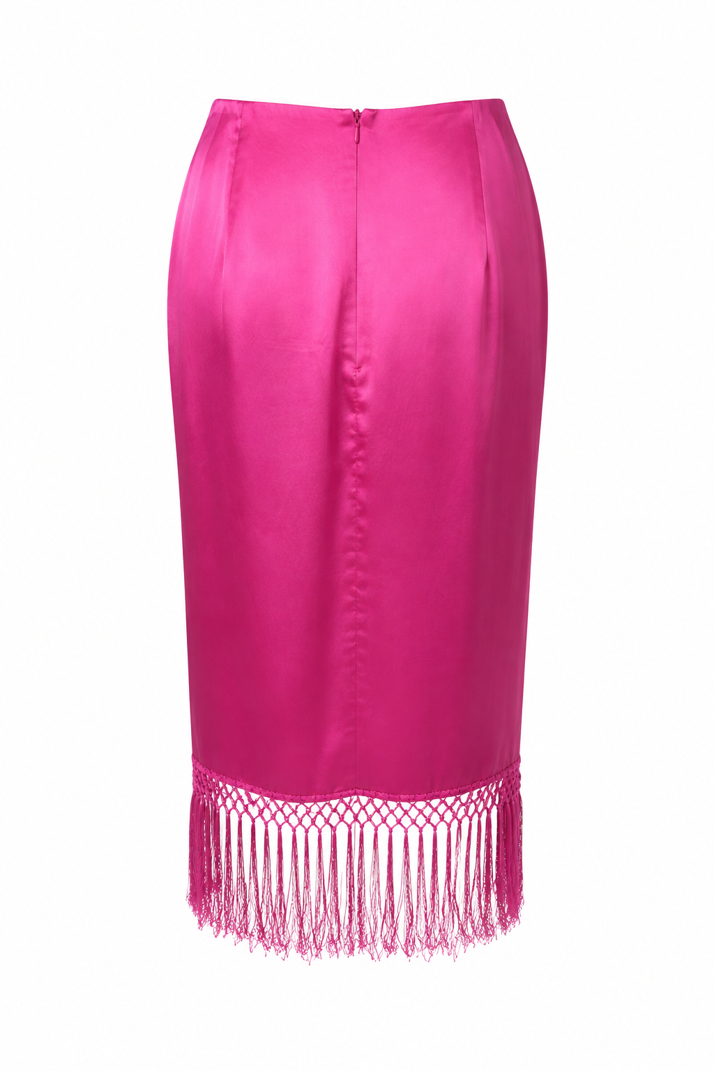 PINK FLORAL EMBROIDERED SILK FRINGE MIDI SKIRT